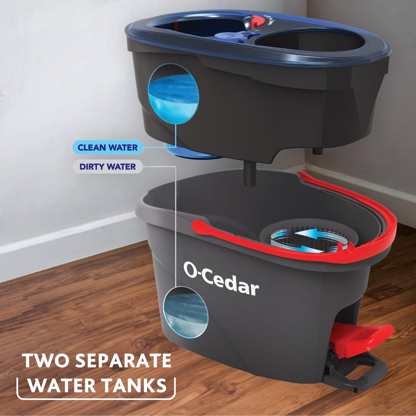 O-Cedar RinseClean Spin Mop & Bucket System + 2 Extra Mop Heads| Clean with Clean Water | Removes 99% of Bacteria - Medaid International
