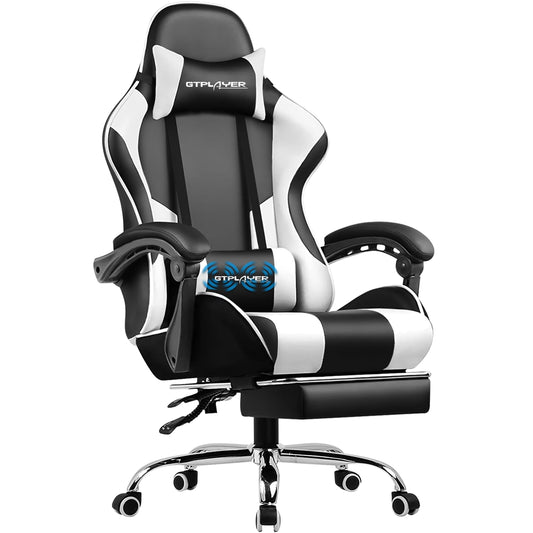 GTPLAYER Gaming Chair, Computer Chair with Footrest and Lumbar Support, Height Adjustable Game Chair with 360°-Swivel Seat and Headrest and for Office or Gaming (Snow White) - Medaid International