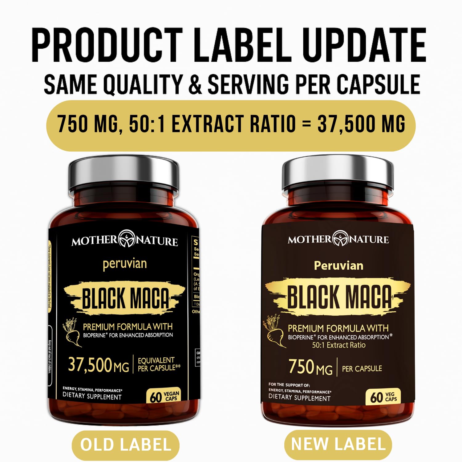 Black Maca Root 50:1 Extract 37,500mg – 60 Capsules Organic Peruvian Maca Peruana Supplement for Men | High Potency Energy, Mood & Performance Support | Vegan, Non-GMO - Medaid International