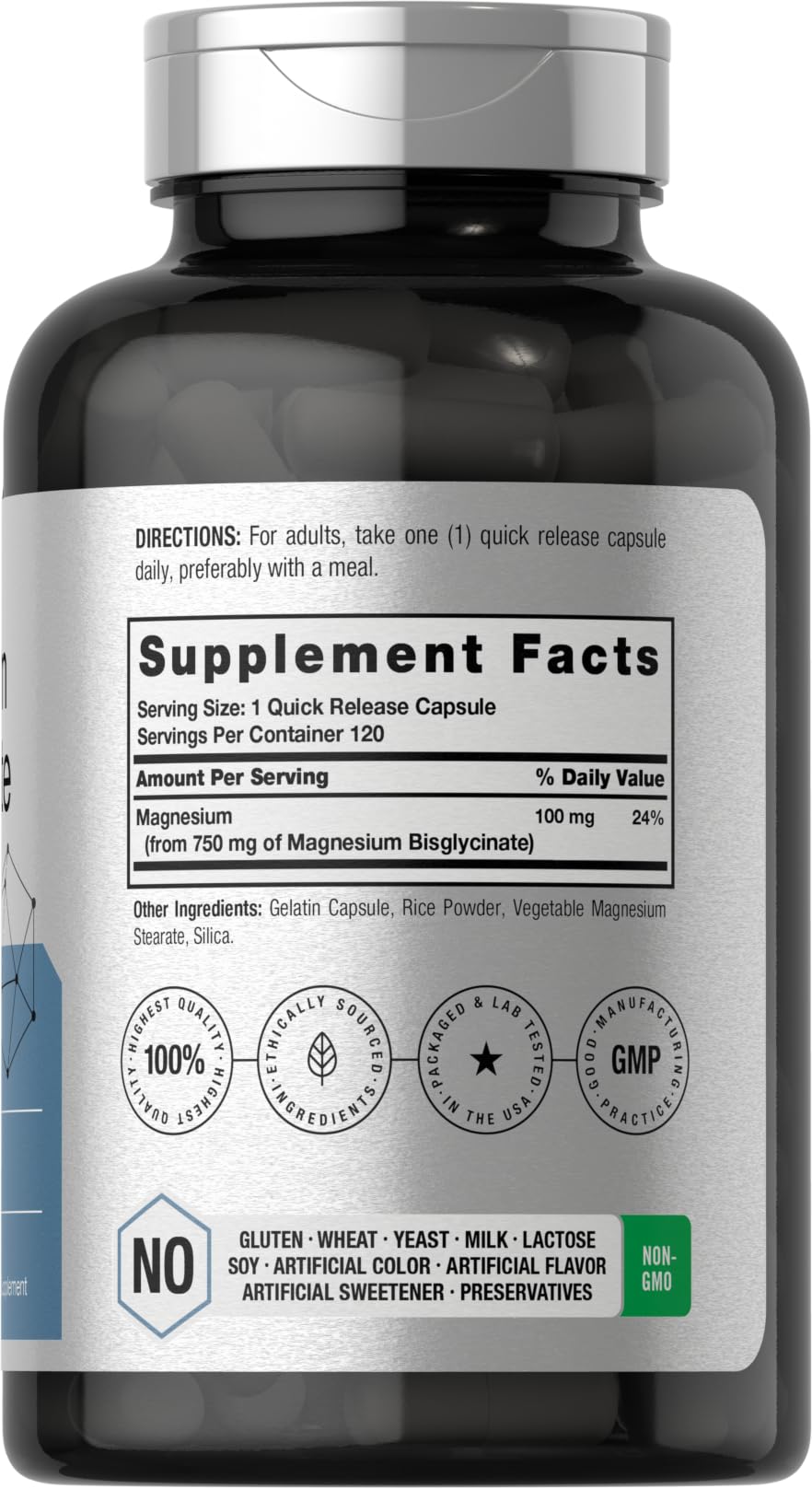 Horbäach Magnesium Bisglycinate | 120 Capsules | 750mg | Non-GMO and Gluten Free Supplement - Medaid International