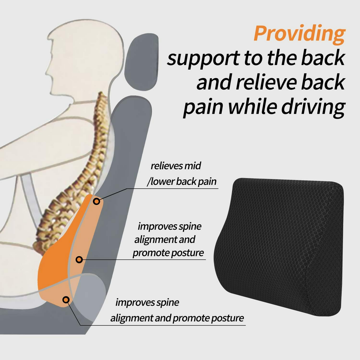 Car Lumbar Support Pillow High-Density Memory Foam for Superior Comfort - Medaid International