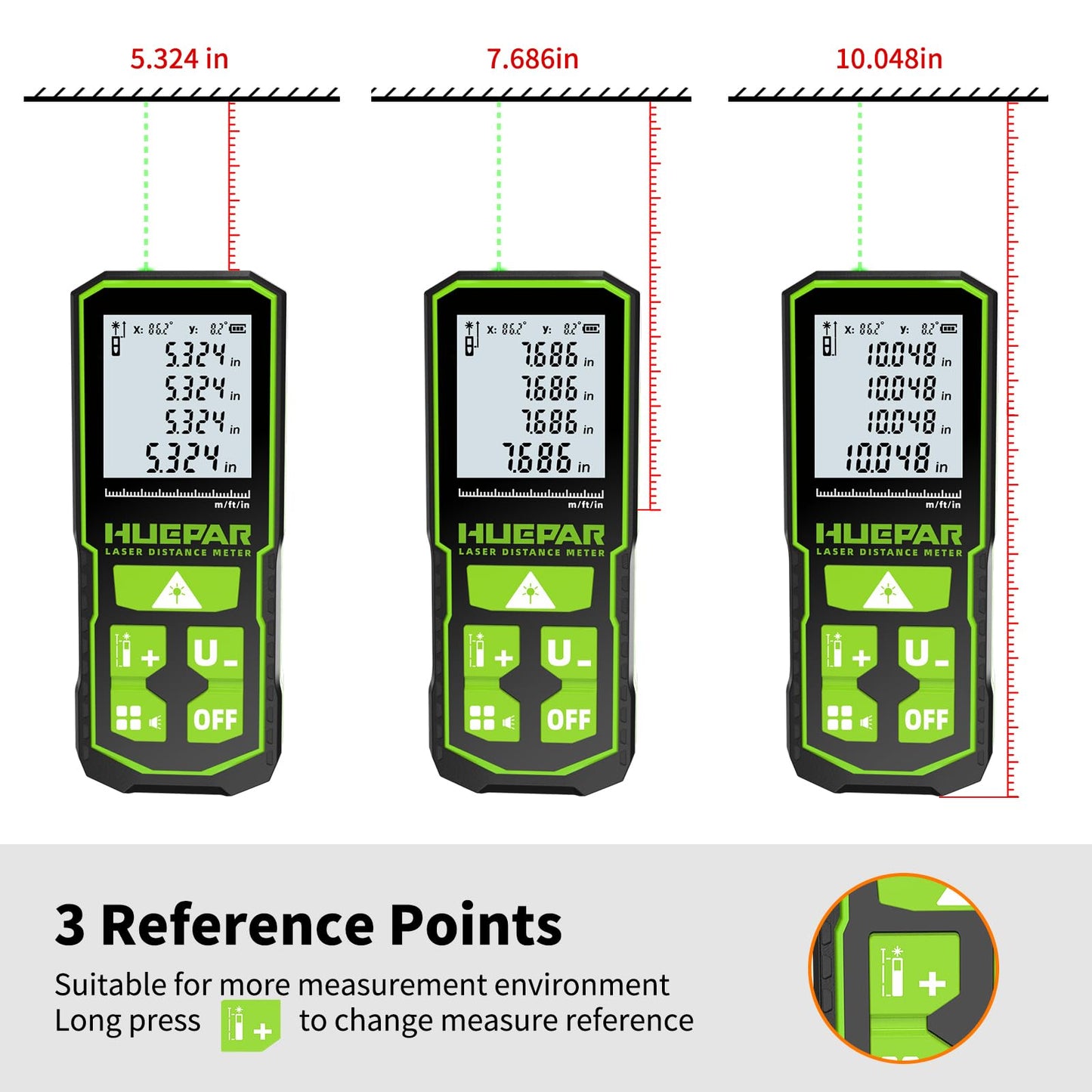 393FT Professional Green Laser Measuring Tool with Angle Sensor, Huepar 1/16in Accuracy Laser Distance Measurement Tool, Digital Laser Room Measuring Device, Laser Distance Meters - Medaid International
