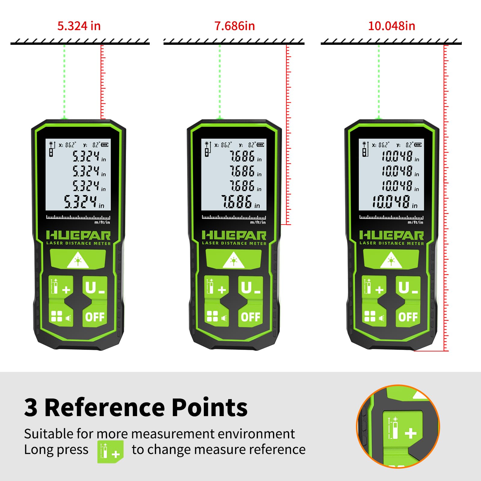 393FT Professional Green Laser Measuring Tool with Angle Sensor, Huepar 1/16in Accuracy Laser Distance Measurement Tool, Digital Laser Room Measuring Device, Laser Distance Meters - Medaid International