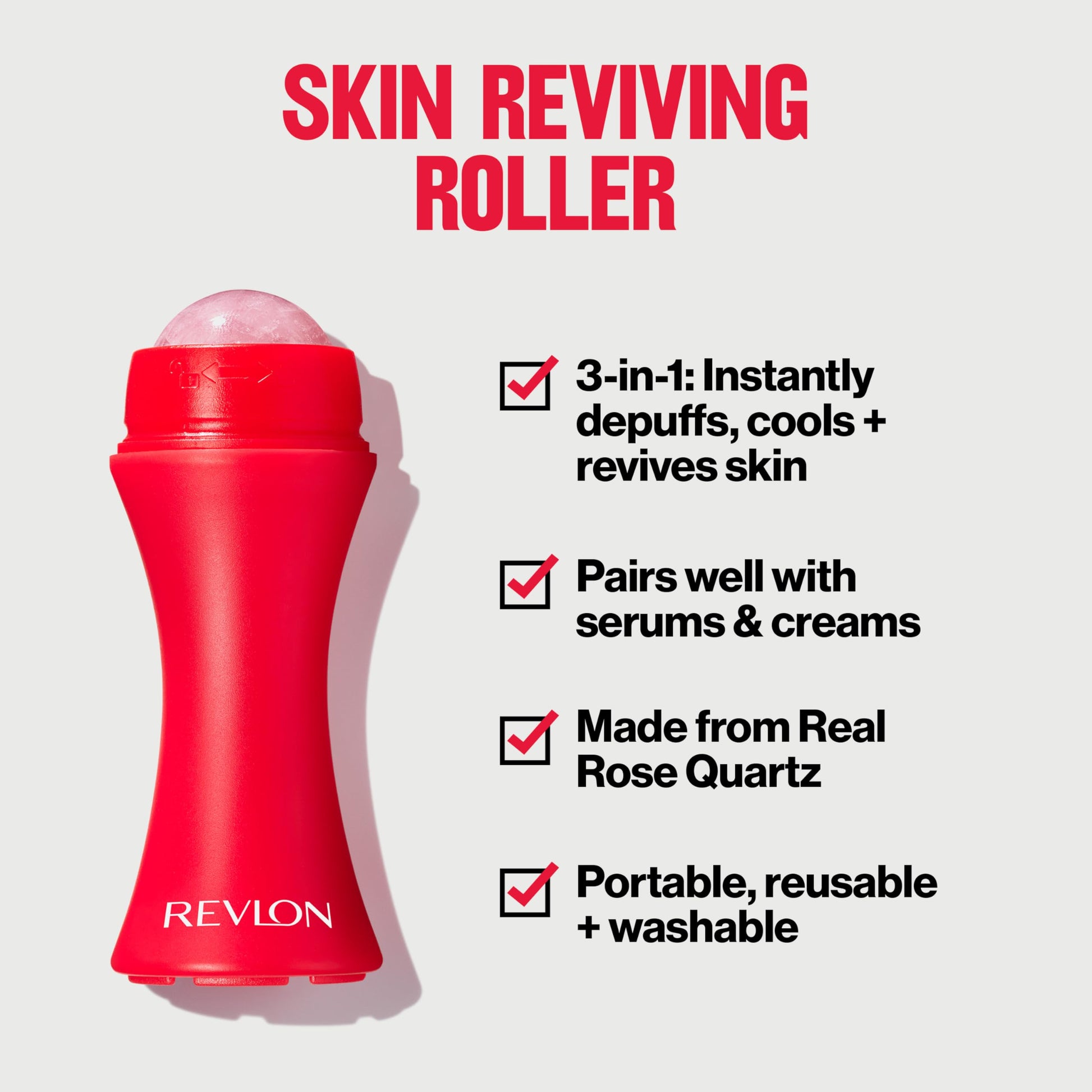Revlon Skin Reviving Roller with Rose Quartz for All-Day Facial Reviving & Brightening, Compact & Reusable, Gentle on Skin, 1 count - Medaid International