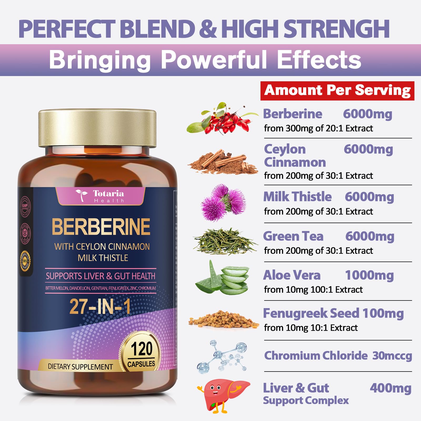 Berberine Supplement with Ceylon Cinnamon, Milk Thistle - GLP-1 Supplement GLP Activate Natural Formula, Berberine Plus for Liver & Gut Health, Immunity, Better Figure, Men & Women - 120 Vegan Caps - Medaid International