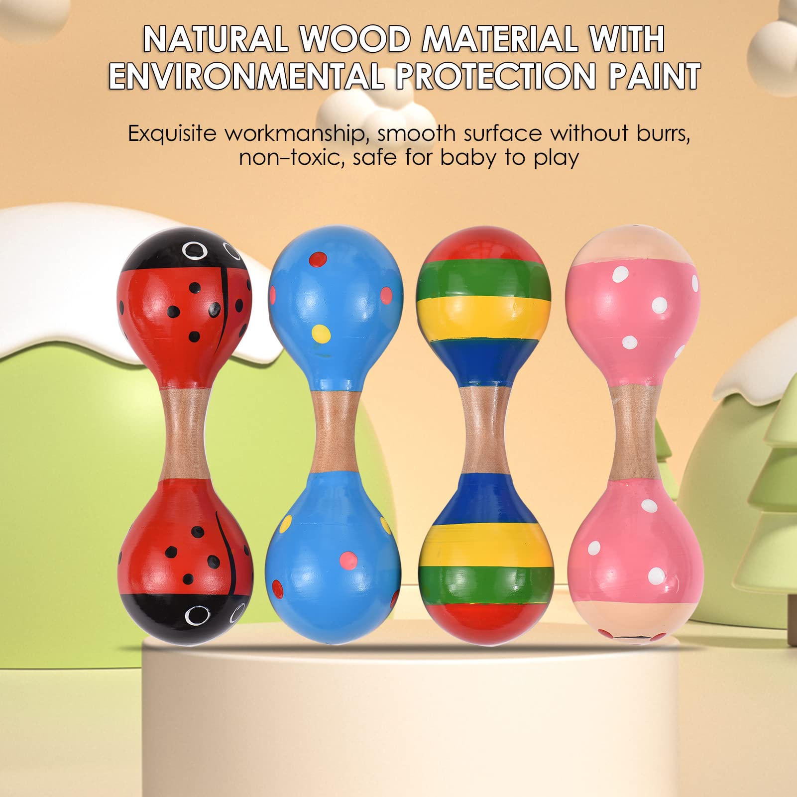 4 قطع من خشخيشات ماراكاس خشبية صغيرة للاطفال من جوليريتك، العاب الة موسيقية ملونة لطيفة للاطفال الاولاد الصغار - Medaid International