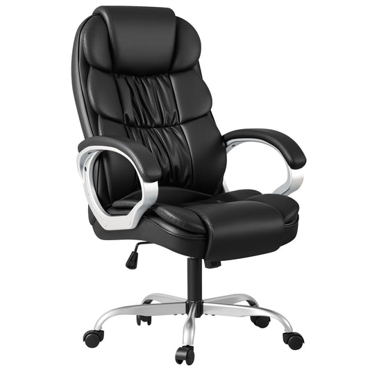 Homall Office Chair High Back Computer Desk Chair, PU Leather Adjustable Height Modern Executive Swivel Task Chair with Padded Armrests and Lumbar Support (Black) - Medaid International