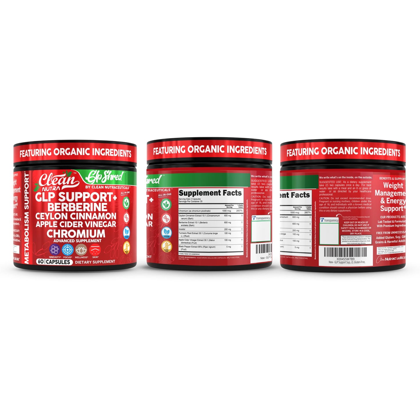 GLP1 Supplement Berberine Ceylon Cinnamon Apple Cider Vinegar Chromium Turmeric PCOS Supplements Immunity & Metabolism Support 60 Vegan Capsules by Clean Nutra - Medaid International