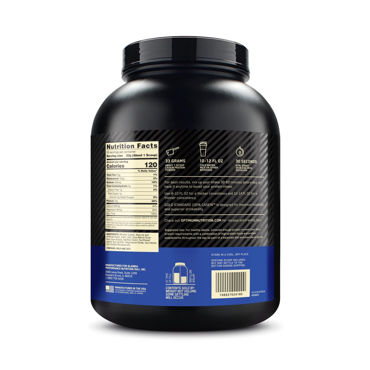 Optimum Nutrition Gold Standard 100% Micellar Casein Protein Powder, Slow Digesting, Helps Keep You Full, Overnight Muscle Recovery, Creamy Vanilla, 4 Pound (Packaging May Vary) - Medaid International