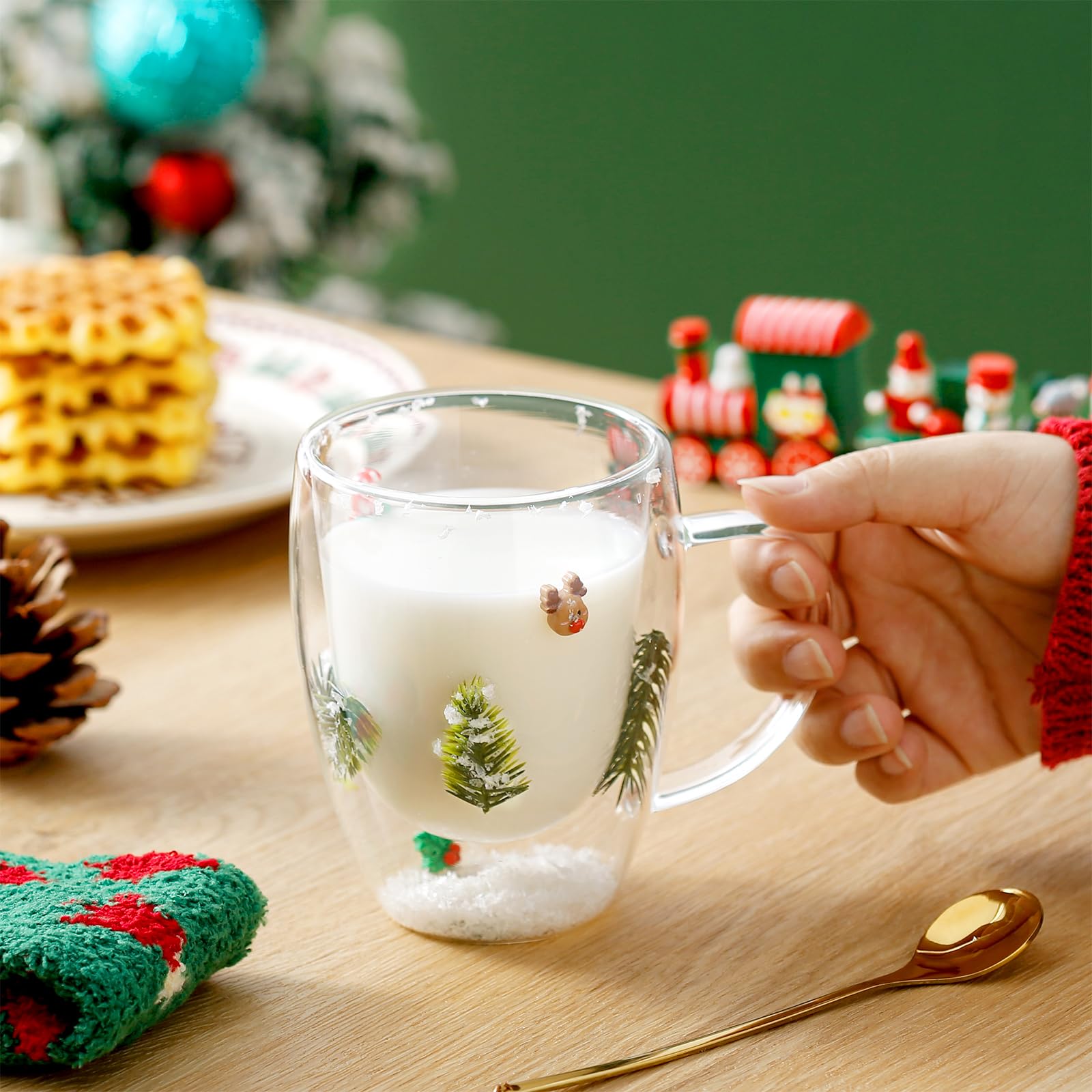 Christmas Gifts For Women Mom Friends Kids Grandma Men Cute Coffee Mugs with Christmas Socks Glass Espresso Tea Cups Kawaii Christmas Stocking Stuffers Decorations Presents Funny White Elephant Gifts - Medaid International