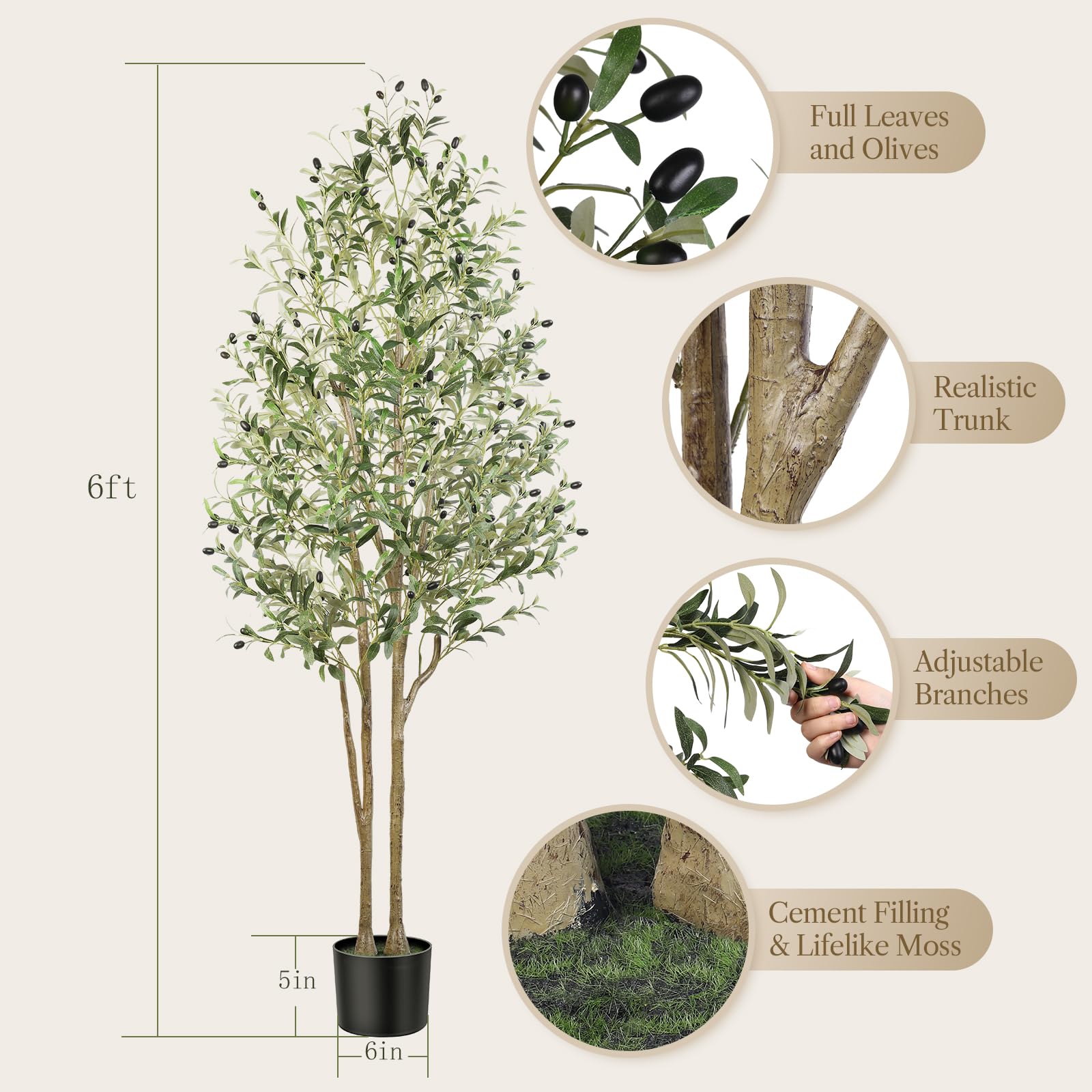 Alupssuc 6.1ft Artificial Olive Tree, Natural Faux Olive Branches and Fruits for Modern Home Office Living Room Floor Decor Indoor - Medaid International
