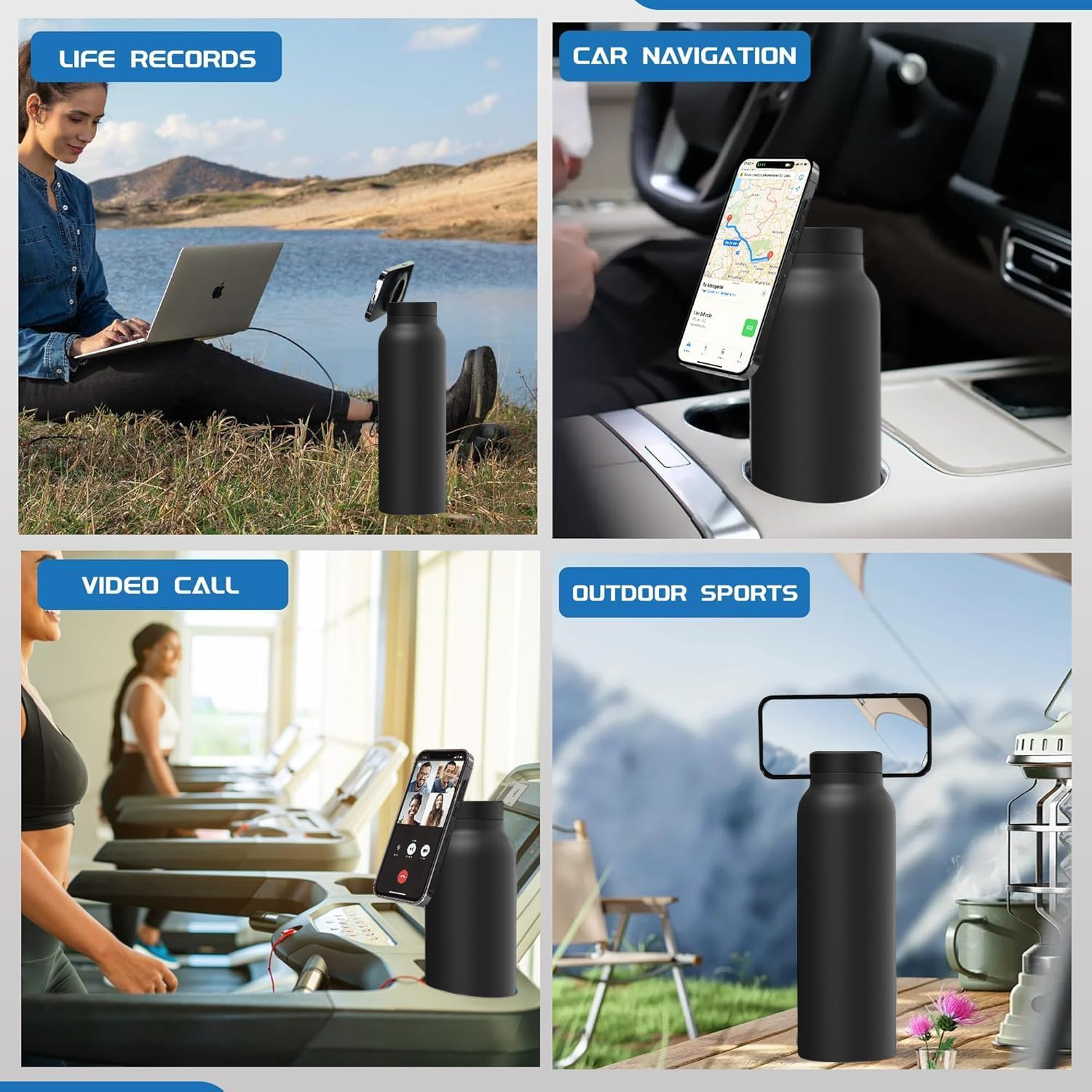 Insulated Water Bottle with Magnetic Phone Holder | Stainless Steel Tumbler Compatible with MagSafe for Gym, Car, & Sports - Medaid International