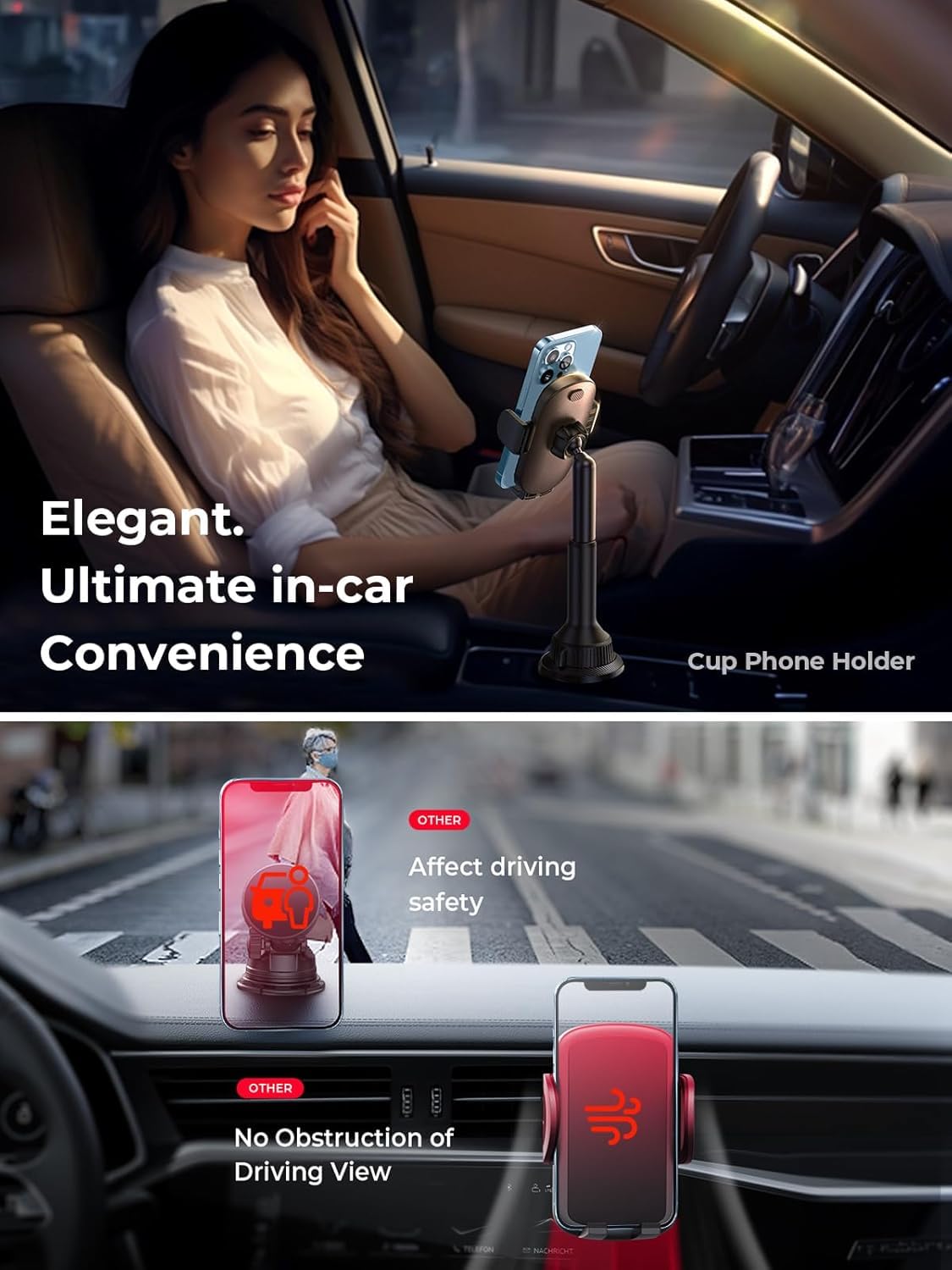 LISEN Cup Phone Holder [No Shaking] Phone Holder for Car, 360 Adjustable iPhone Holder for Car Accessories for Women Truck Jeep Golf for iPhone 17 Pro Max 16 15 14 13 Samsung S25 All 4-7'' Phone - Medaid International