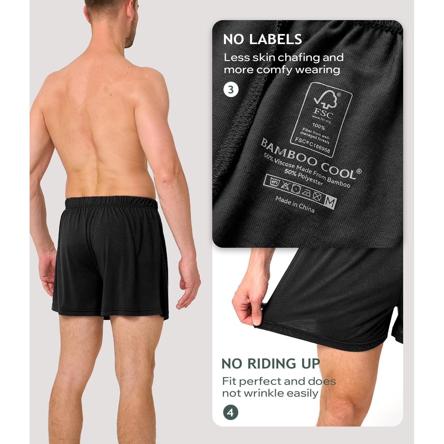 BAMBOO COOL Mens Boxers Durable Comfortable Boxer Shorts for Men Loose Ultra-Soft Men's Underwear (3 Pack) Medium - Medaid International