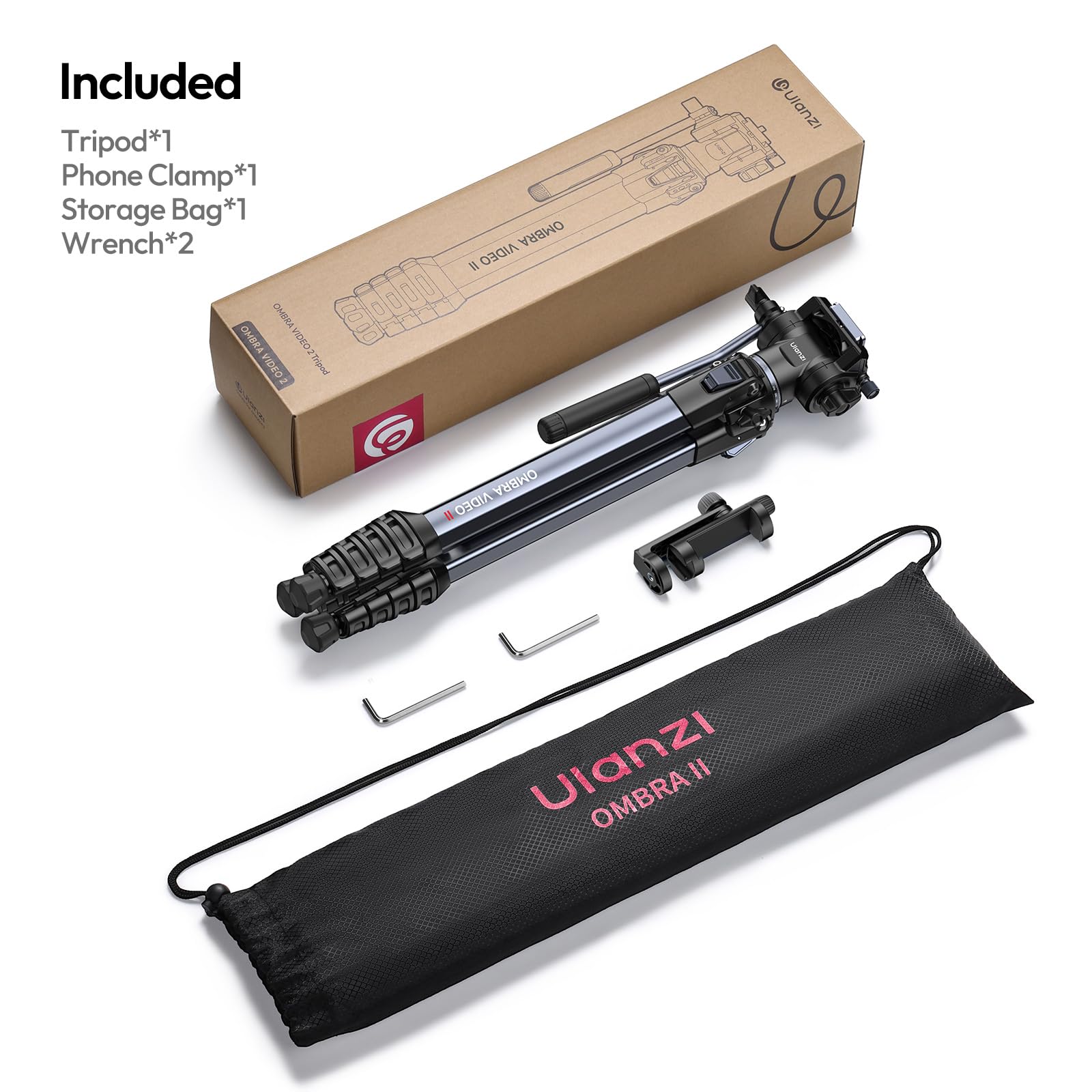 ULANZI Ombra Video Ⅱ Camera Tripod with Fluid Head, 61.5" Travel Tripod with 360° Rotated Arca Quick Release Plate, Portable Stand for Phone Camera Vlogging Video Shooting with Carry Bag Phone Clamp - Medaid International