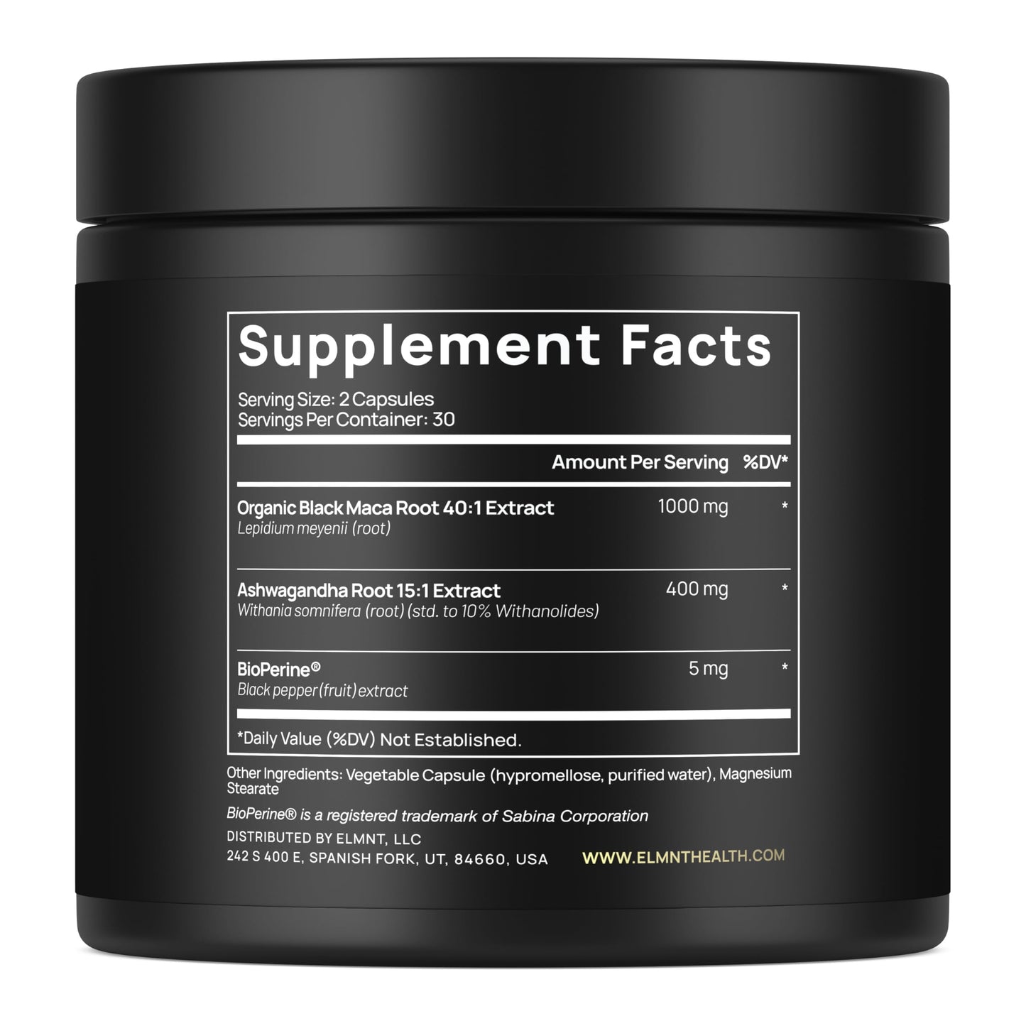 ELMNT 40,000mg 40x Strength Organic Black Maca Root w. Ashwagandha - #1 Highest Potency Black Maca Root Capsules for Men Supplement 40:1 Extract - 100% Pure Maca Peruana Maca Powder Pills Gelatinized - Medaid International