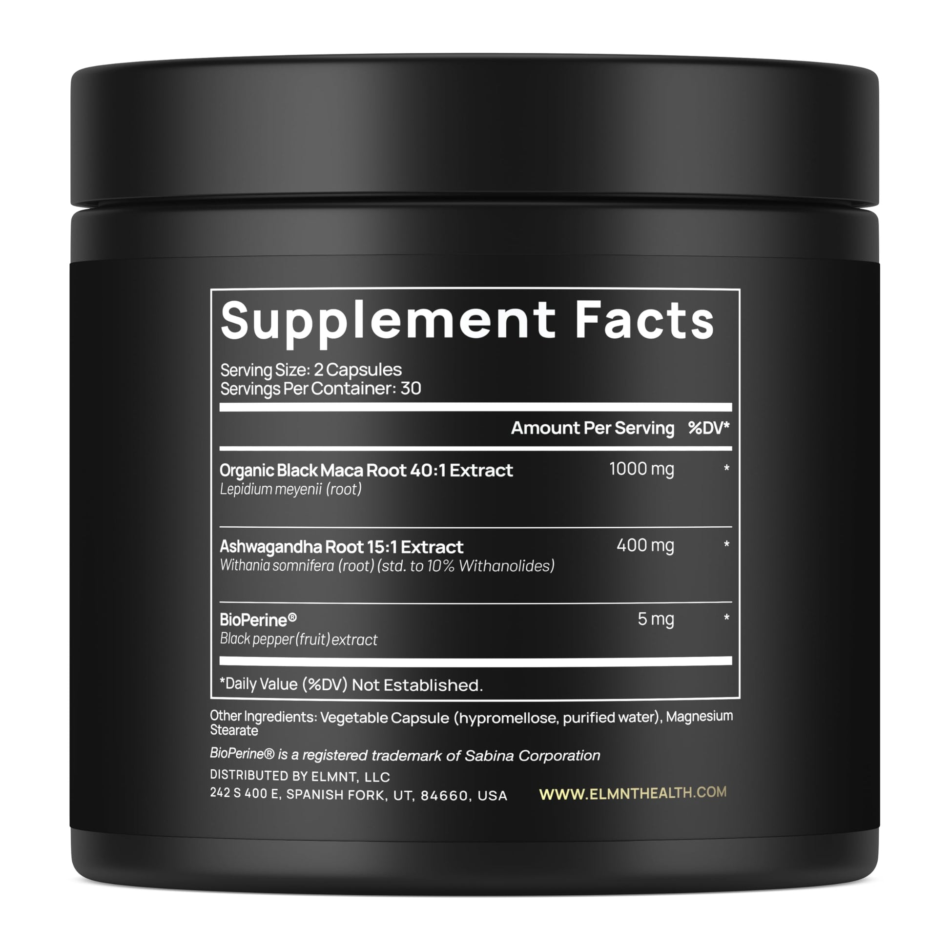 ELMNT 40,000mg 40x Strength Organic Black Maca Root w. Ashwagandha - #1 Highest Potency Black Maca Root Capsules for Men Supplement 40:1 Extract - 100% Pure Maca Peruana Maca Powder Pills Gelatinized - Medaid International