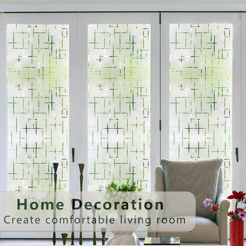 Finnez Frosted Window Film Non-Adhesive, Frosting Privacy Film for Glass Windows, Self Static-Cling Decorative Window Cling for Home Office UV Protection Cross Pattern 17.5 x 78.7 inches - Medaid International