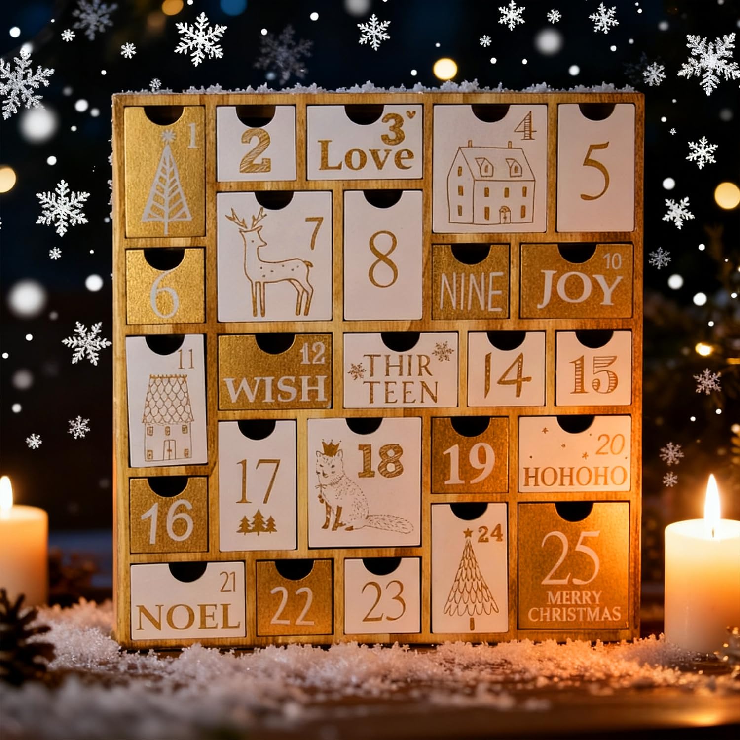 Juegoal Advent Calendar with 25 Drawers Countdown to Christmas, Refillable Wooden Advent Xmas Gift for Kids, 12 Inches Tall - Medaid International