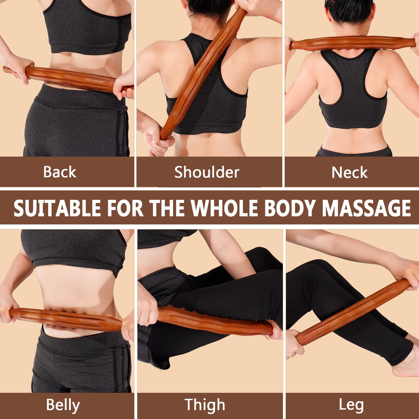 Guasha Wood Stick Massage Tool,20 Beads Wood Massage Roller Stick,Lymphatic Drainage Massager for Body Shaping,Gua Sha Tools for Back Leg - Medaid International