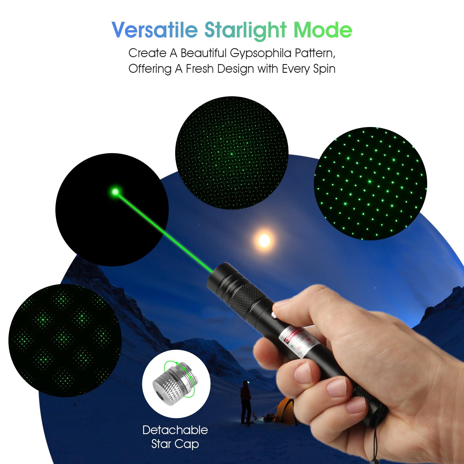 Advanced Long-Range Laser Pointer High Power - Rechargeable Green Laser Pointer with Removable Star Cap - Versatile Laser Pen for Astronomy, Construction, Presentations, and Outdoor Adventures - Medaid International