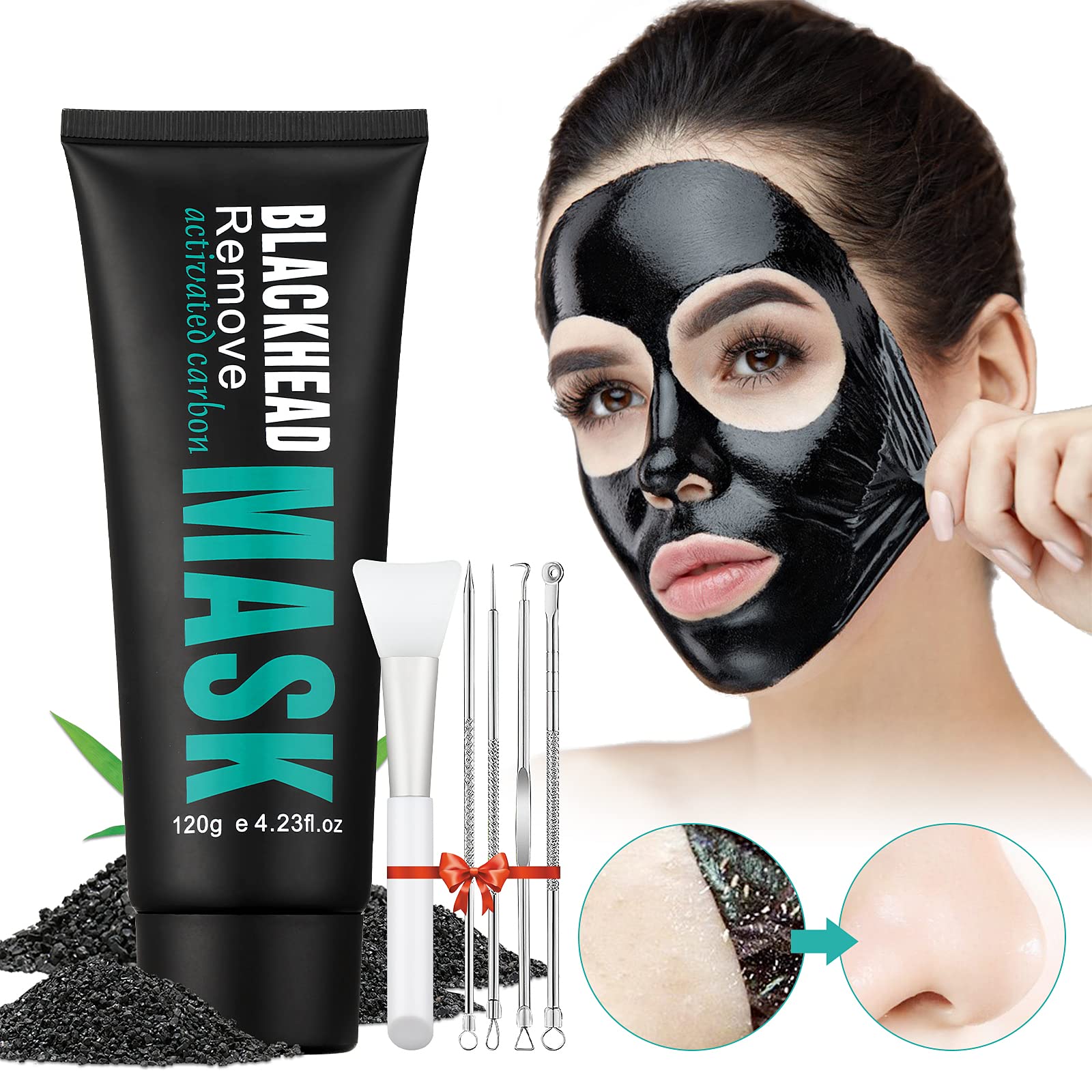 Peel Off Face Mask Blackhead Whiteheads Remover Masks Activated Charcoal Black Mask Purifying Peeling Facial Mask for Nose Pores Removal Reducing Cleansing Acne with Brush and Pimple Extractor Tools - Medaid International
