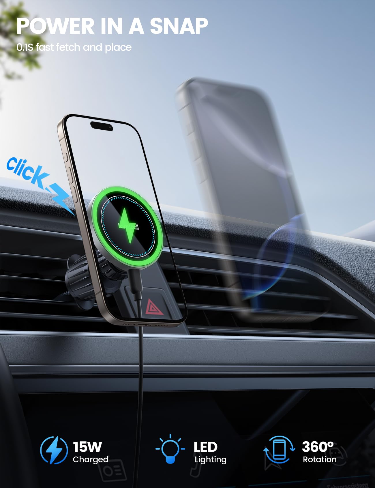 Lamicall for Mag Safe Car Mount Charger - [2025 Ultra Magnet] 15W Wireless Car Phone Holder Charger - HandsFree Magnetic Phone Holders for Your Car Vent for iPhone 16 15 14 13 Pro Max Silver - Medaid International