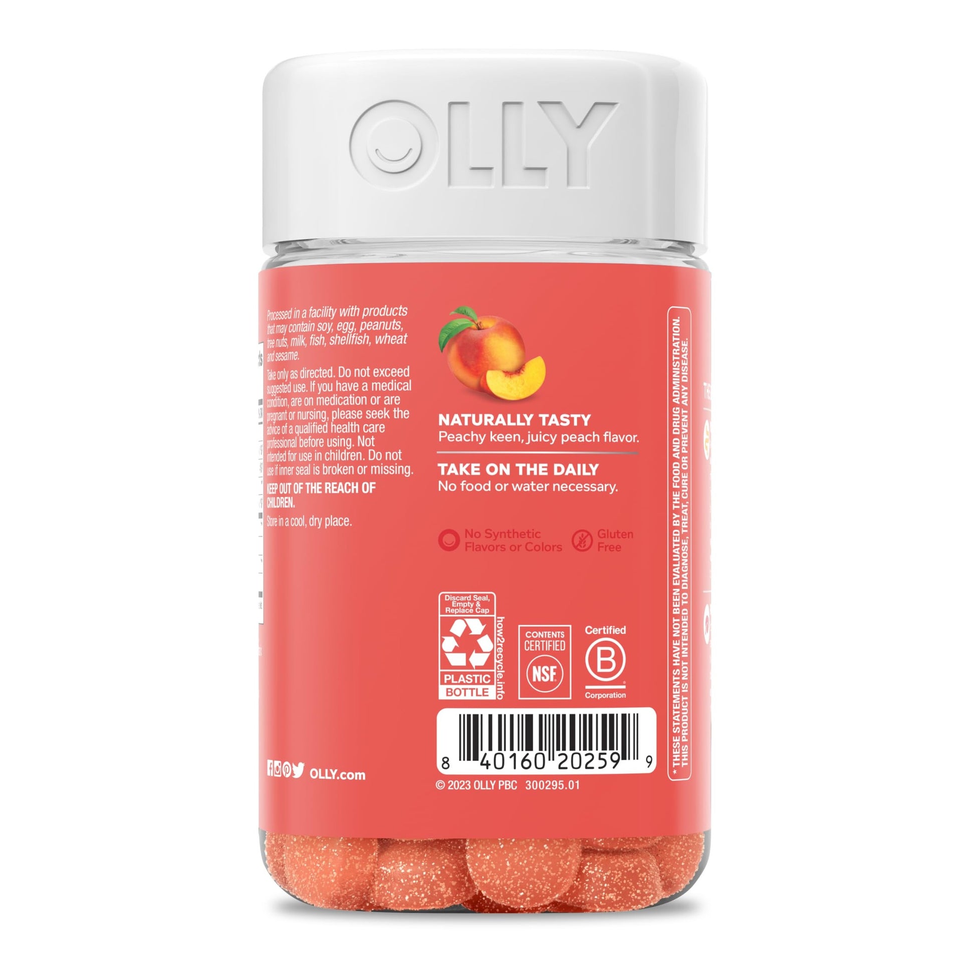 OLLY Probiotic + Prebiotic Gummy, Digestive Support and Gut Health, 500 Million CFUs, Fiber, Adult Chewable Supplement for Men and Women, Peach, 60 Day Supply - 60 Count - Medaid International