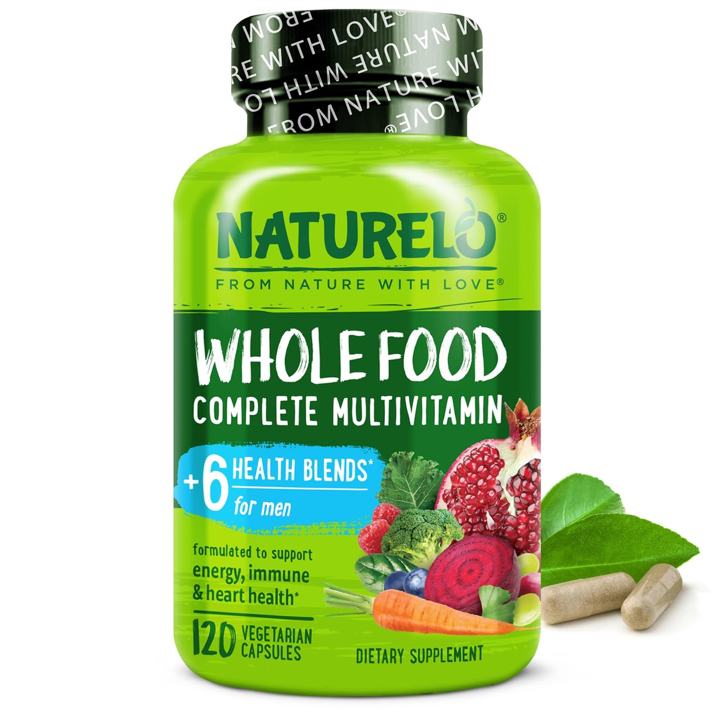NATURELO Mens Multivitamins - Whole Food Multivitamin for Men with Vitamins, Minerals - 120 Vegetarian Capsules for Energy, Brain, Heart, Eye Health* - Medaid International