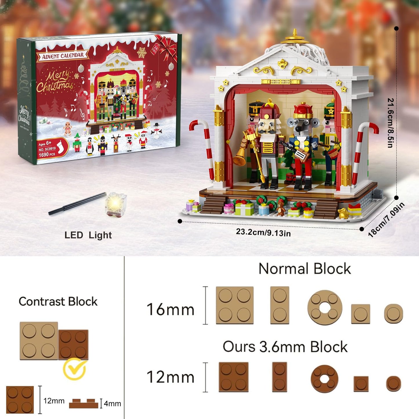 HOGOKIDS Advent Calendar 2025 Nutcracker Theater Building Set with Light, 24 Day Christmas Countdown Calendar 3.6 Mini Building Block Toy with 4 Nutcracker & 8 Minifigures, Gift for Adult Girl Boy 10+ - Medaid International