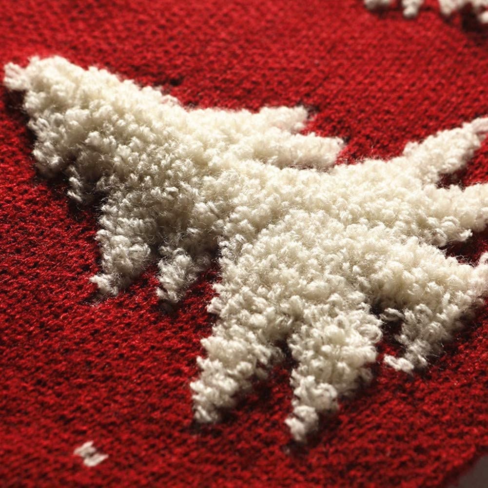 Dremisland Christmas Tree Skirt, Cable Knit Knitted Thick Rustic Tree Skirt for Xmas Holiday Decoration- 3D Elk and Christmas Tree (36in, Red) - Medaid International