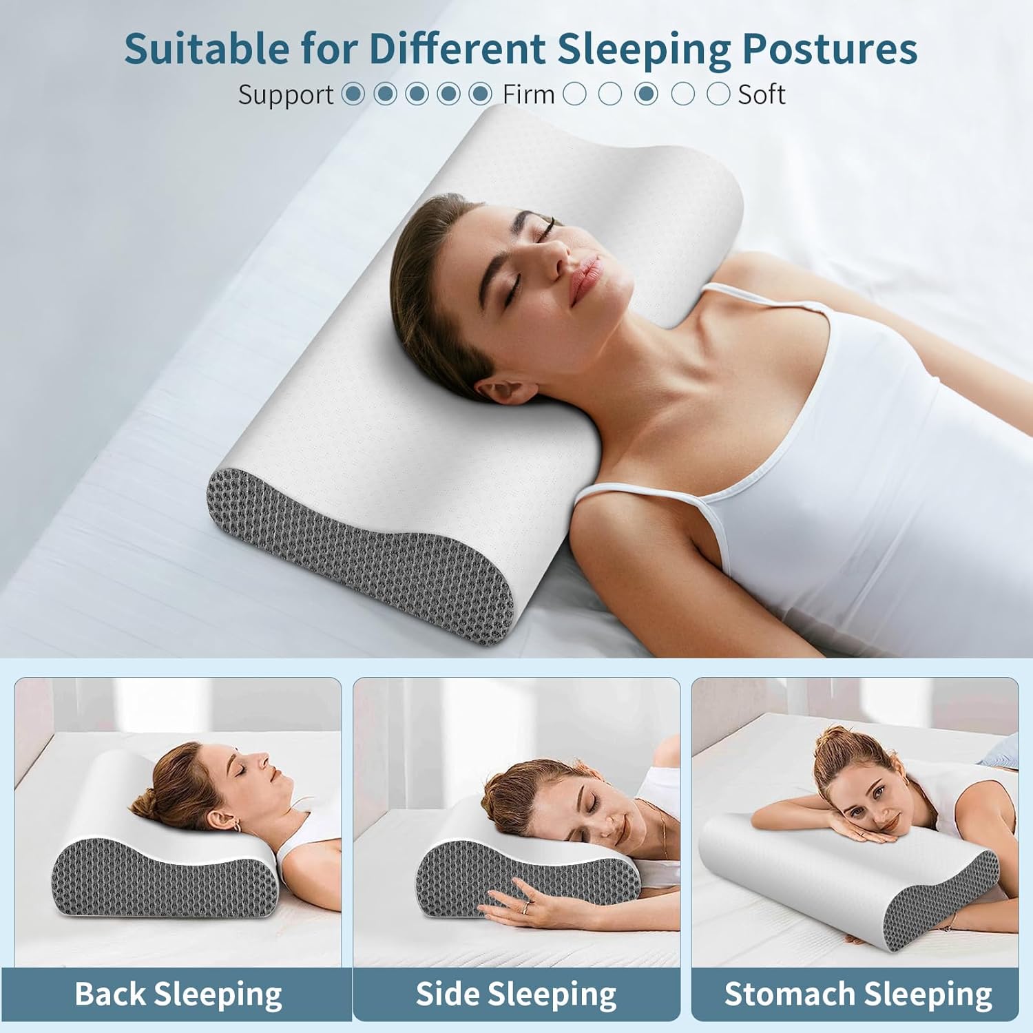 Neck Pillow Cervical Pillow for Pain Relief, Contour Memory Foam Pillows Ergonomic Pillow for Sleeping Bed Pillow Neck Support with Cooling Pillowcase Orthopedic Pillow for Side Back Stomach Sleepers - Medaid