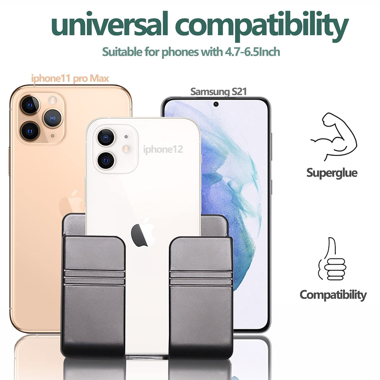 CEI&BPY Wall Mount Phone Holder, Phone Stand with Self Adhesive. Phone Holder for Charging and RV for iPhone and Android (1Pc,White) - Medaid International