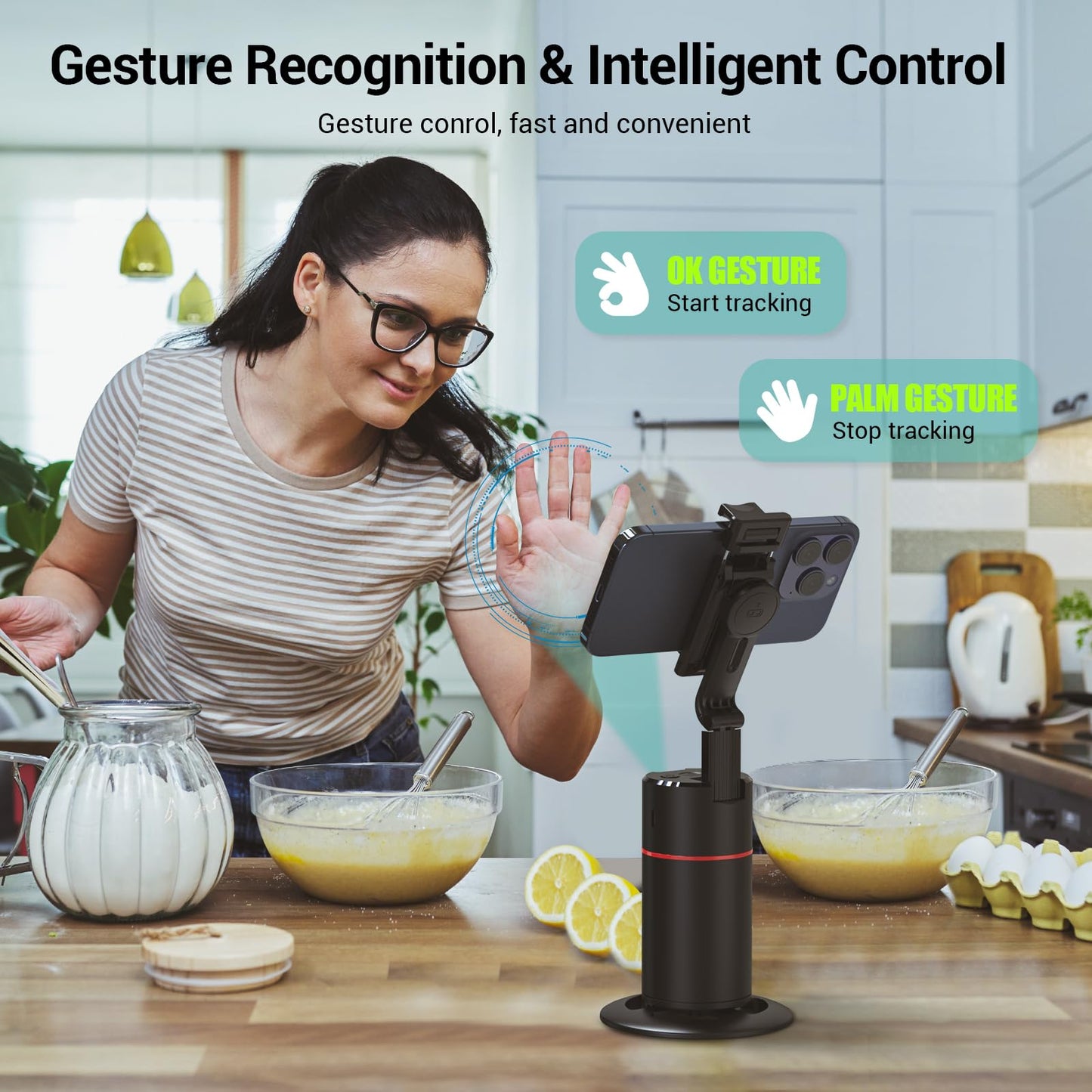 Auto Face Tracking Tripod 360° Rotating Auto Tracking Phone Holder, No App, Phone Camera Stand with Remote and Gesture Control, Smart Shooting Stand for Vlog/TIK Tok Live Video Recording - Medaid International