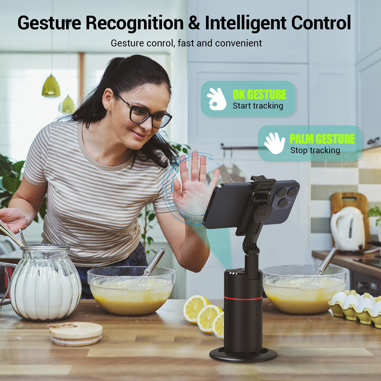 Auto Face Tracking Tripod 360° Rotating Auto Tracking Phone Holder, No App, Phone Camera Stand with Remote and Gesture Control, Smart Shooting Stand for Vlog/TIK Tok Live Video Recording - Medaid International