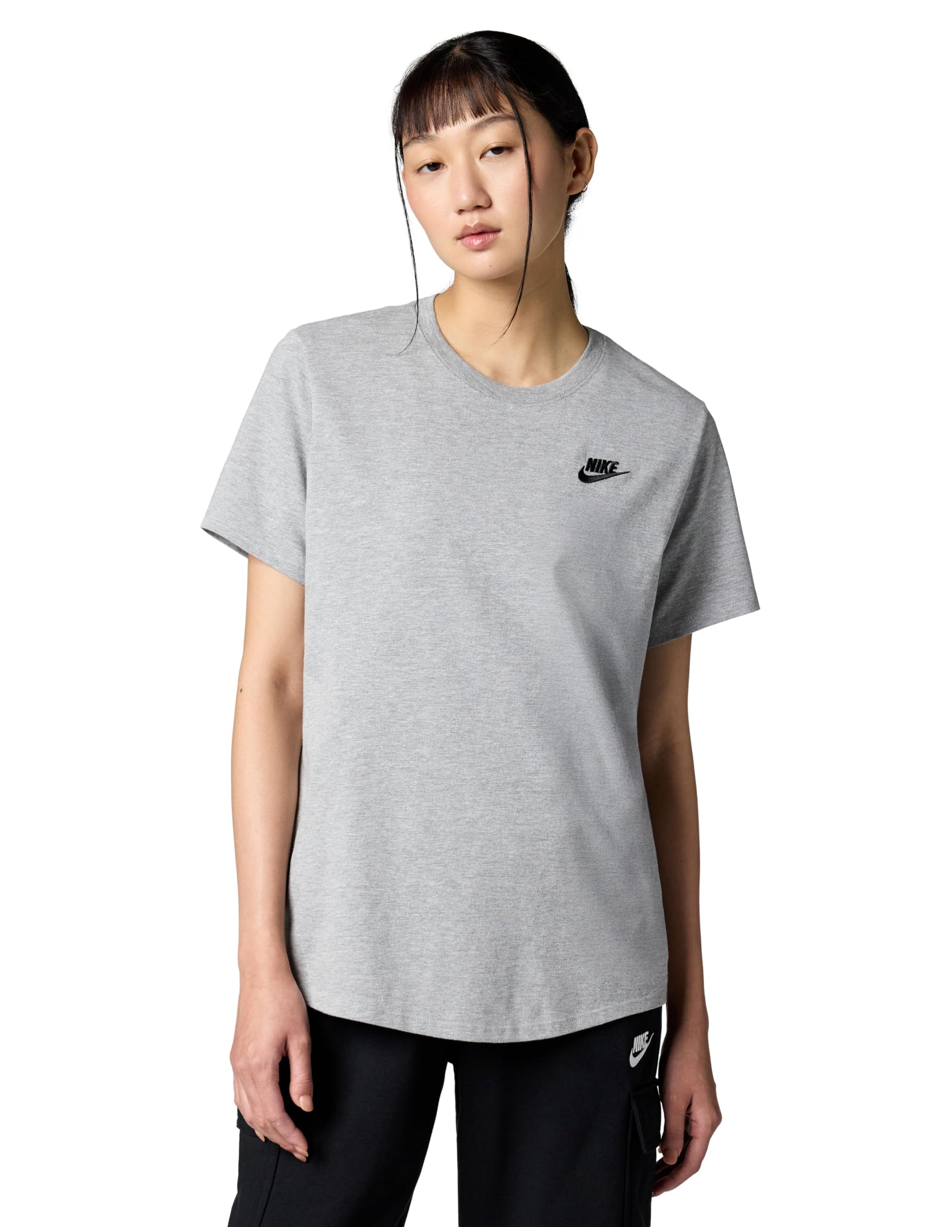 Nike Women's Sportswear Club Essentials T-Shirt, Dark Grey Heather/Black, X-Small - Medaid International