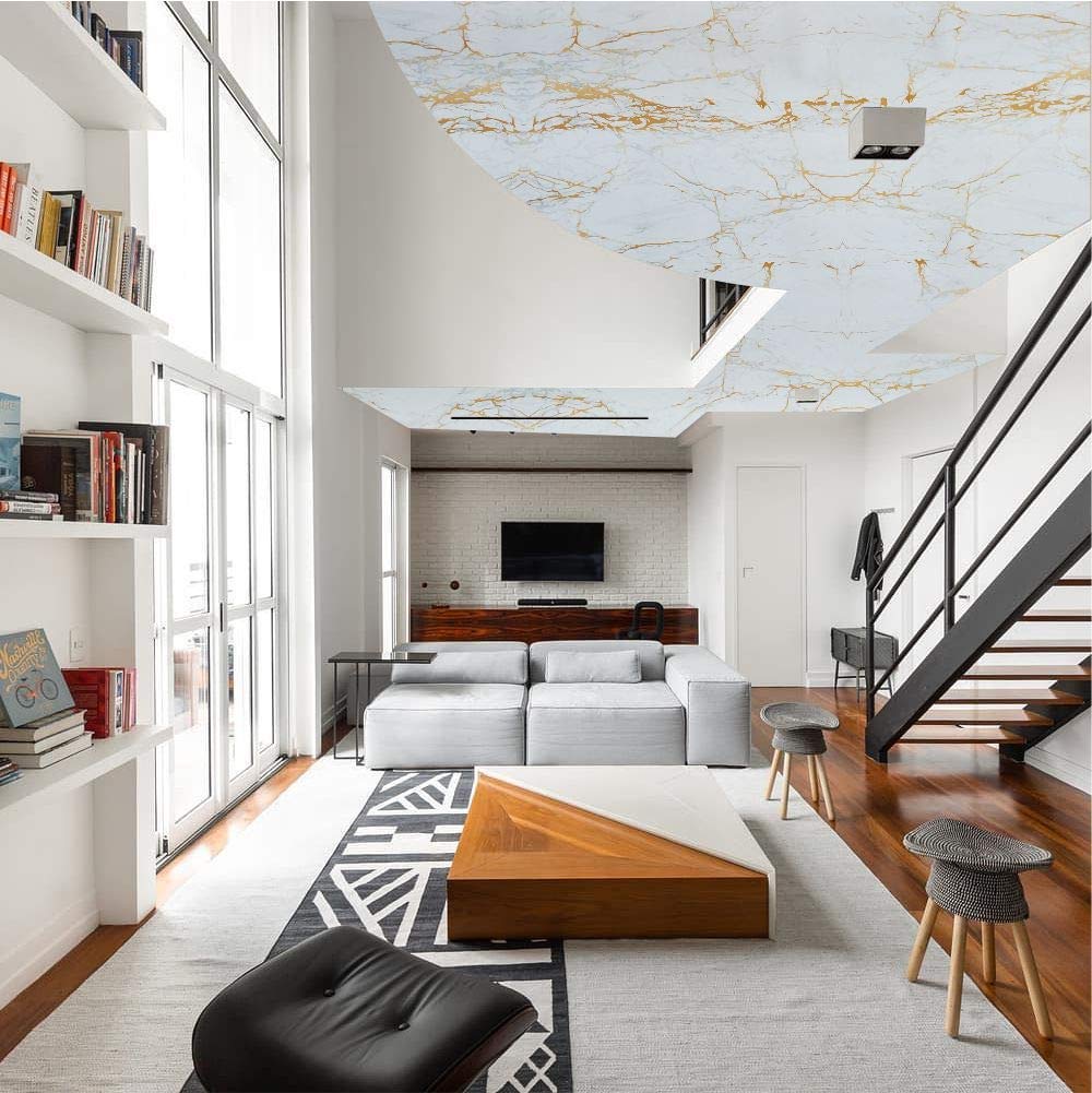 WALLTON Wall Stickers Marble (16 x 48 Inches) Jade Kitchen Counter, Cabinet Makeover, Almirah, Plastic & Wooden Tabletop, Wardrobe, PVC DIY Self Adhesive - White, Golden Marble Matte - Medaid International