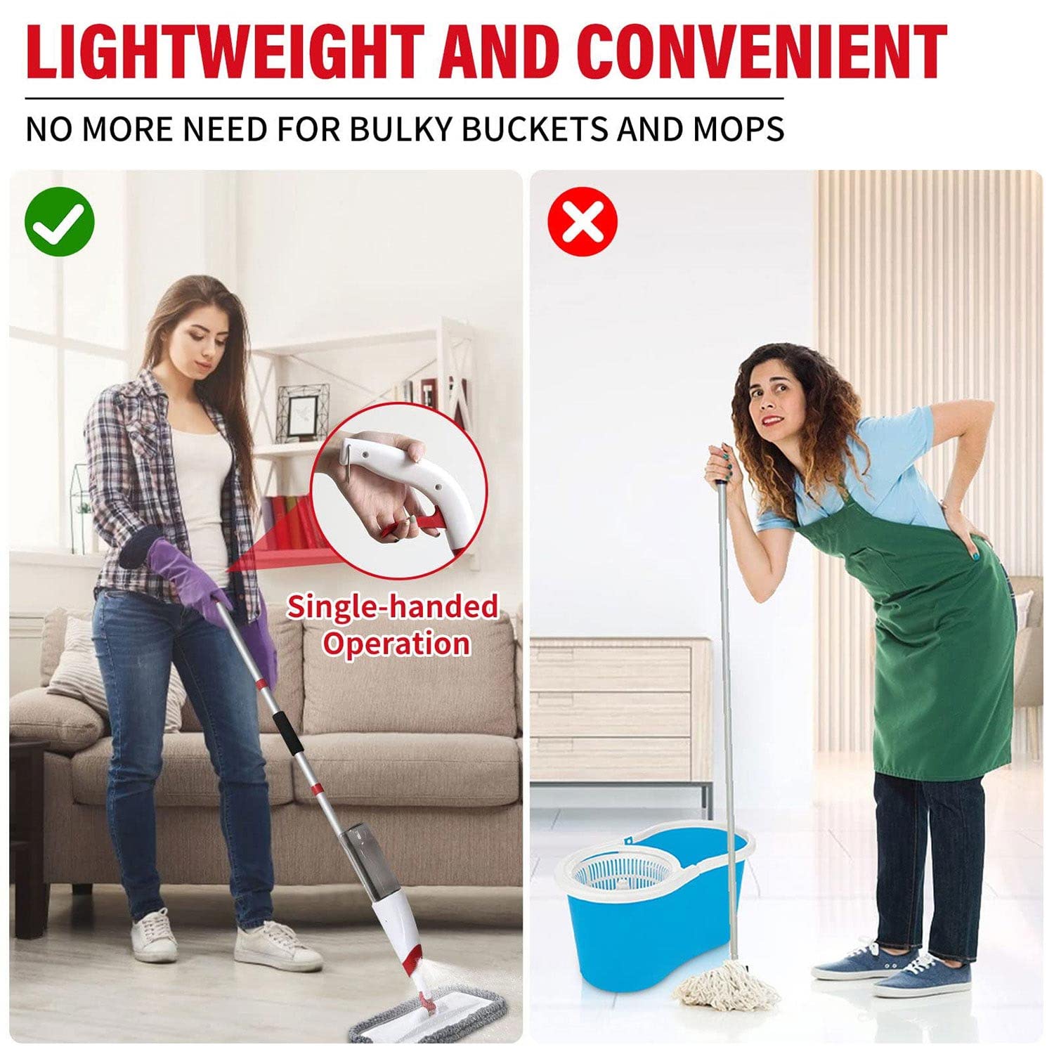 Spray Mops for Floor Cleaning, Microfiber Spray Cleaning Mop Kit with 3 Reusable Washable Pads 700ML Refillable Bottle and Scrubber Flat Mop with 360 Degree Swivel Head for Hardwood Laminate (Grey) - Medaid International