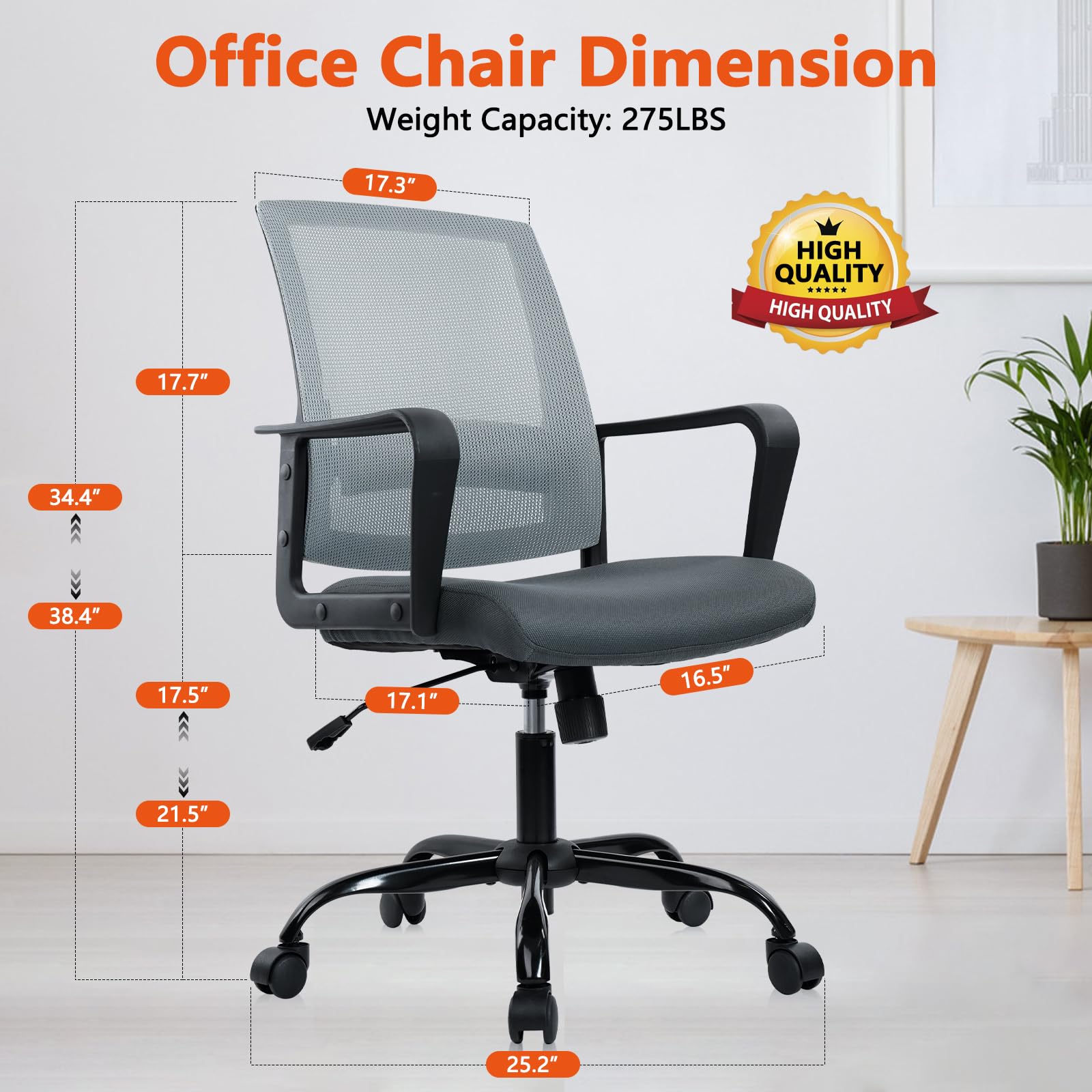 CLATINA Ergonomic Office Desk Chair - Mesh Office Chair with Adjustable Lumbar Support, Rolling Comfortable Computer Task Chairs with Arms for Home Conference-Gray, 8 Pack - Medaid International