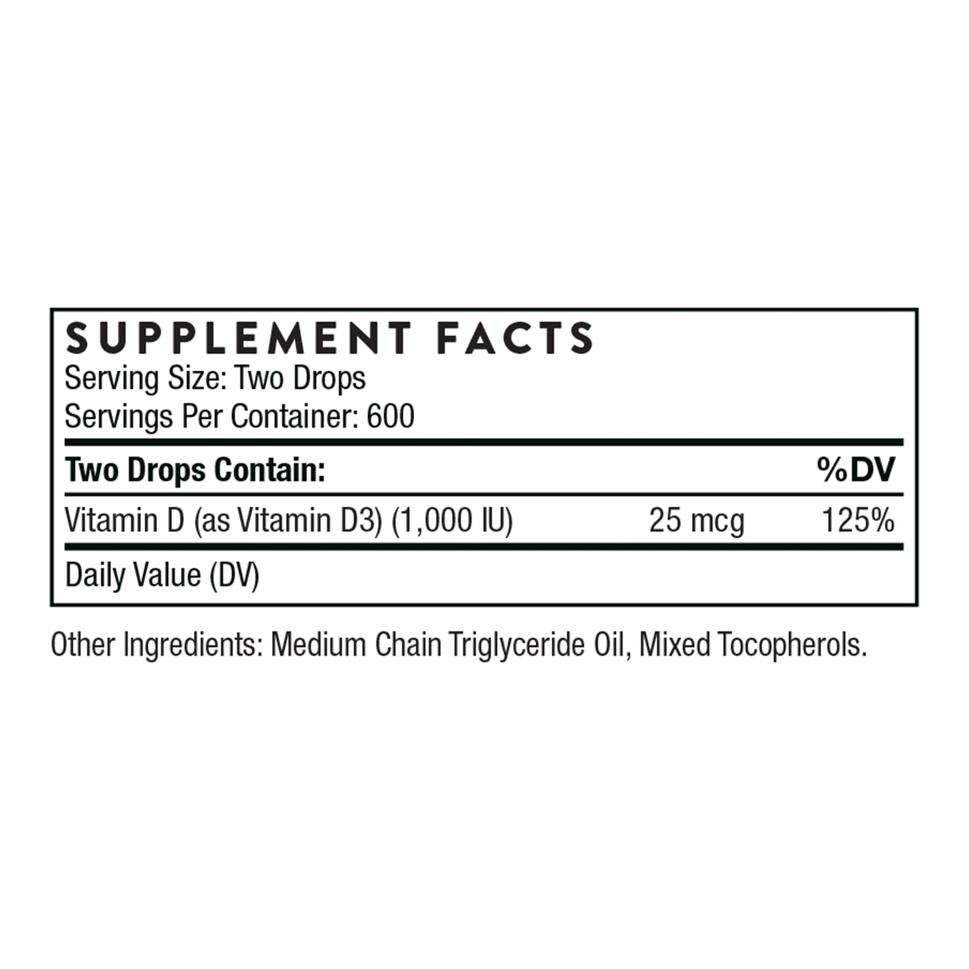 THORNE - Vitamin D Liquid - Vitamin D Supplement - Supports Healthy Bones and Muscles, Cardiovascular Health, and Immune Function* - 1 Fl Oz (30 ml)- 600 Servings - Medaid International