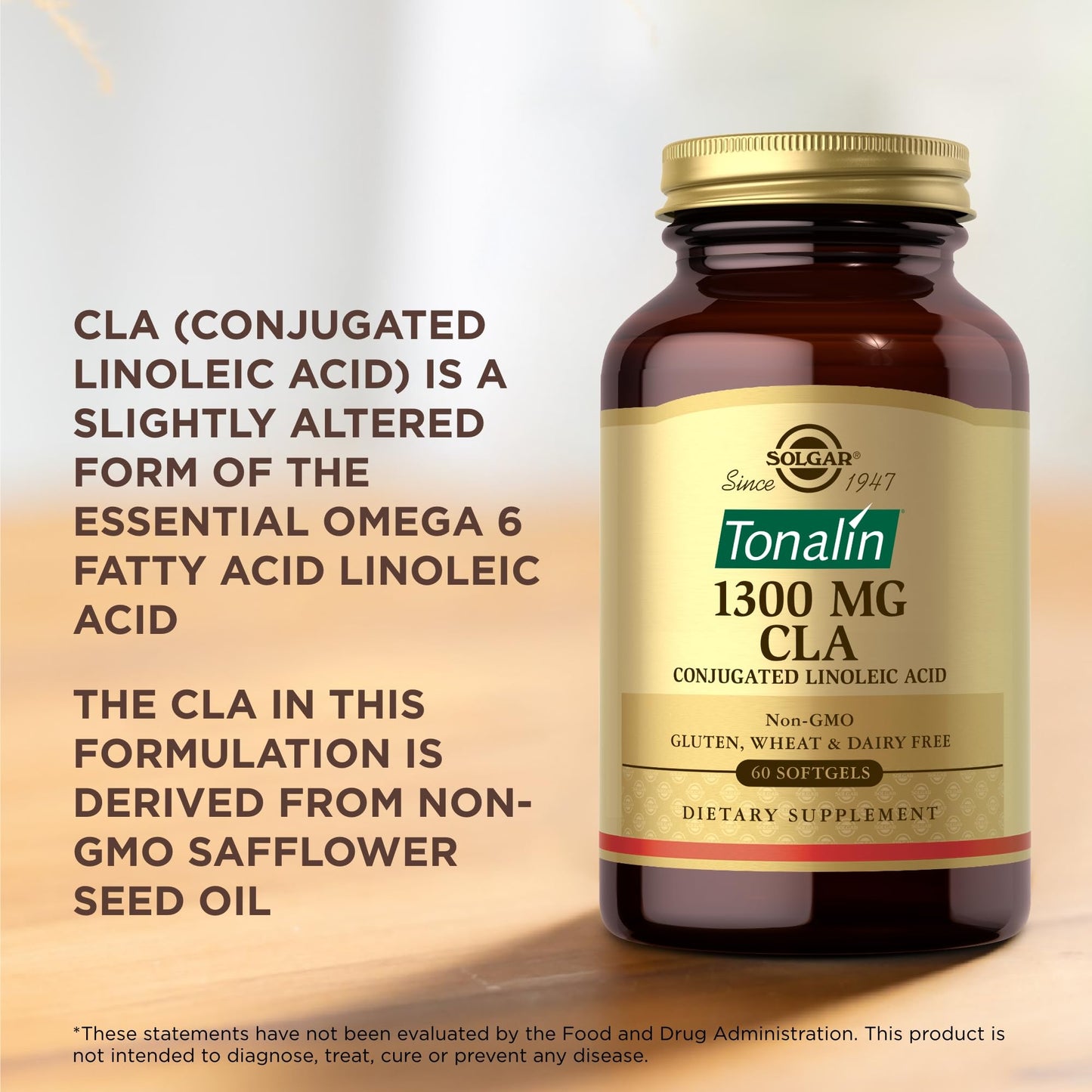 Solgar Tonalin CLA 1300 mg - 60 Softgels - Conjugated Linoleic Acid - Non-GMO, Gluten Free, Dairy Free - 60 Servings - Medaid International