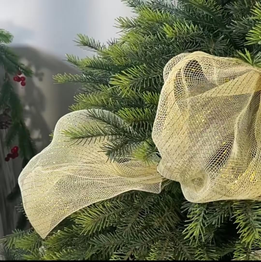 BESTONE Gold Metallic Mesh Ribbon 10 Inch Wide for Christmas Wreath Supplies, Tree Decoration, Garland and Bows - Decorative Deco Mesh with Metallic Foil - Medaid International