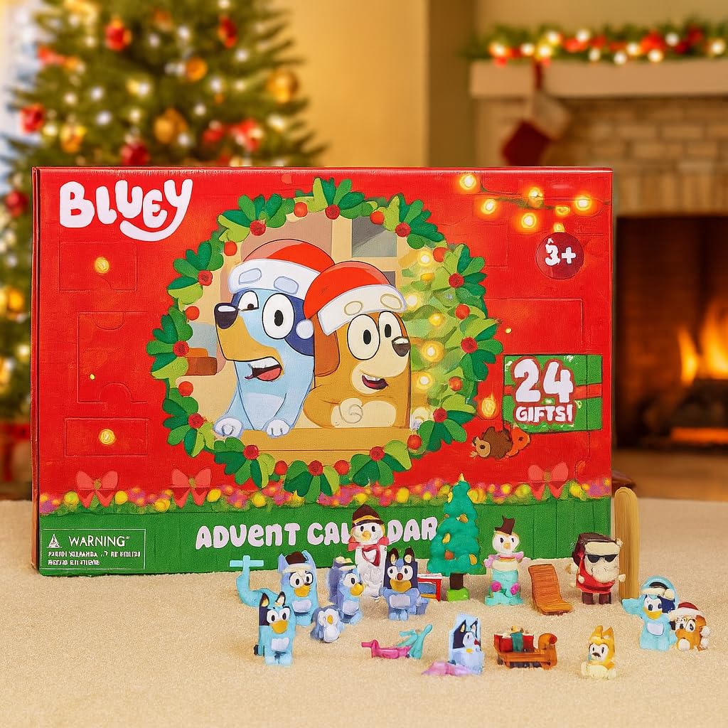 Bluey Mini Figures Christmas Advent Calendar, 24-Day Christmas Calendar Countdown with Festive Bingo, Muffin, and Socks, Advent Calendars for Ages 3+ - Medaid International