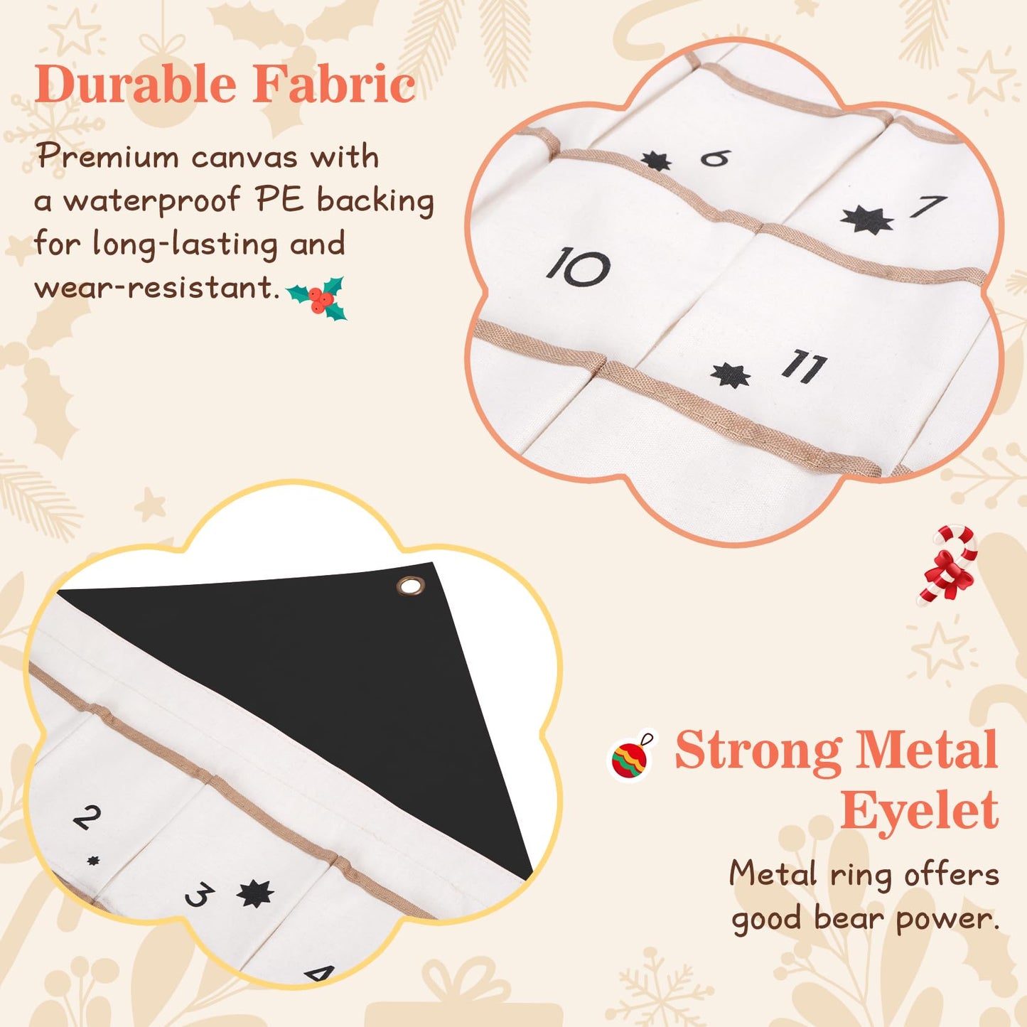 SAVORLIVING Christmas Advent Calendar with 24 Pockets, Reusable Countdown Calendar Storage Bag, Fabric Calendar Wall Hanging Bag for Xmas Holiday Home Wall Decoration (Black) - Medaid International