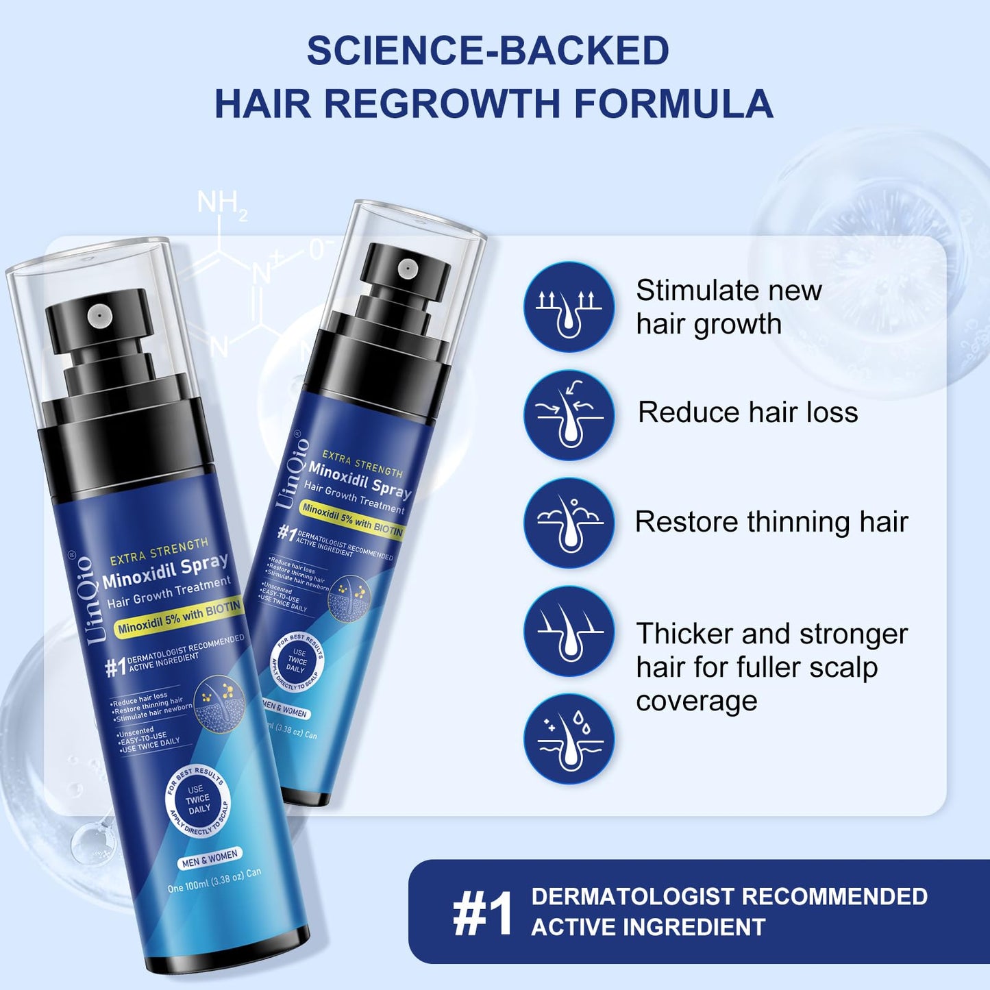 5% Minoxidil Spray for Men and Women, Infused with Biotin, for Hair Regrowth Treatment, Beard Growth, Extra Strength Treatment to Combat Hair Loss and Thinning, 5 Month Supply, 3 x 3.38 oz - Medaid International