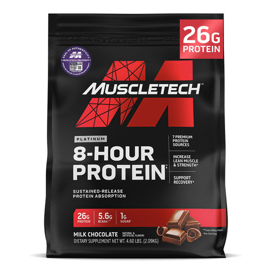 MuscleTech Platinum 8-Hour Protein Powder - 7 Premium Protein Sources with Whey & Casein Protein for Increased Lean Muscle, Strength & Improved Recovery - Milk Chocolate, 50 Servings - Medaid International