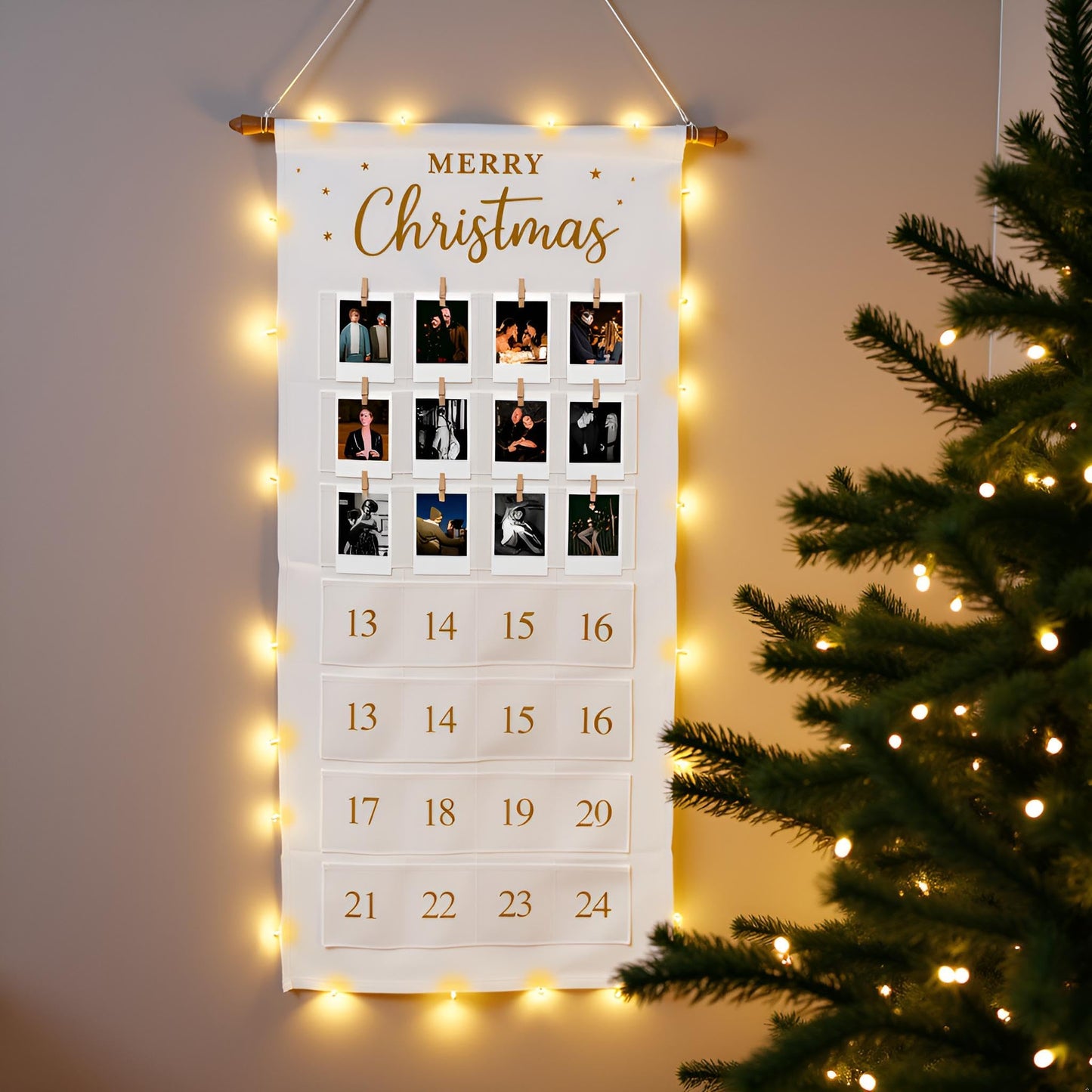 Christmas Picture Countdown Board Photo Advent Calendar with Pockets Reusable Photo-Display Collage Board for Festival Memory Countdown - Medaid International