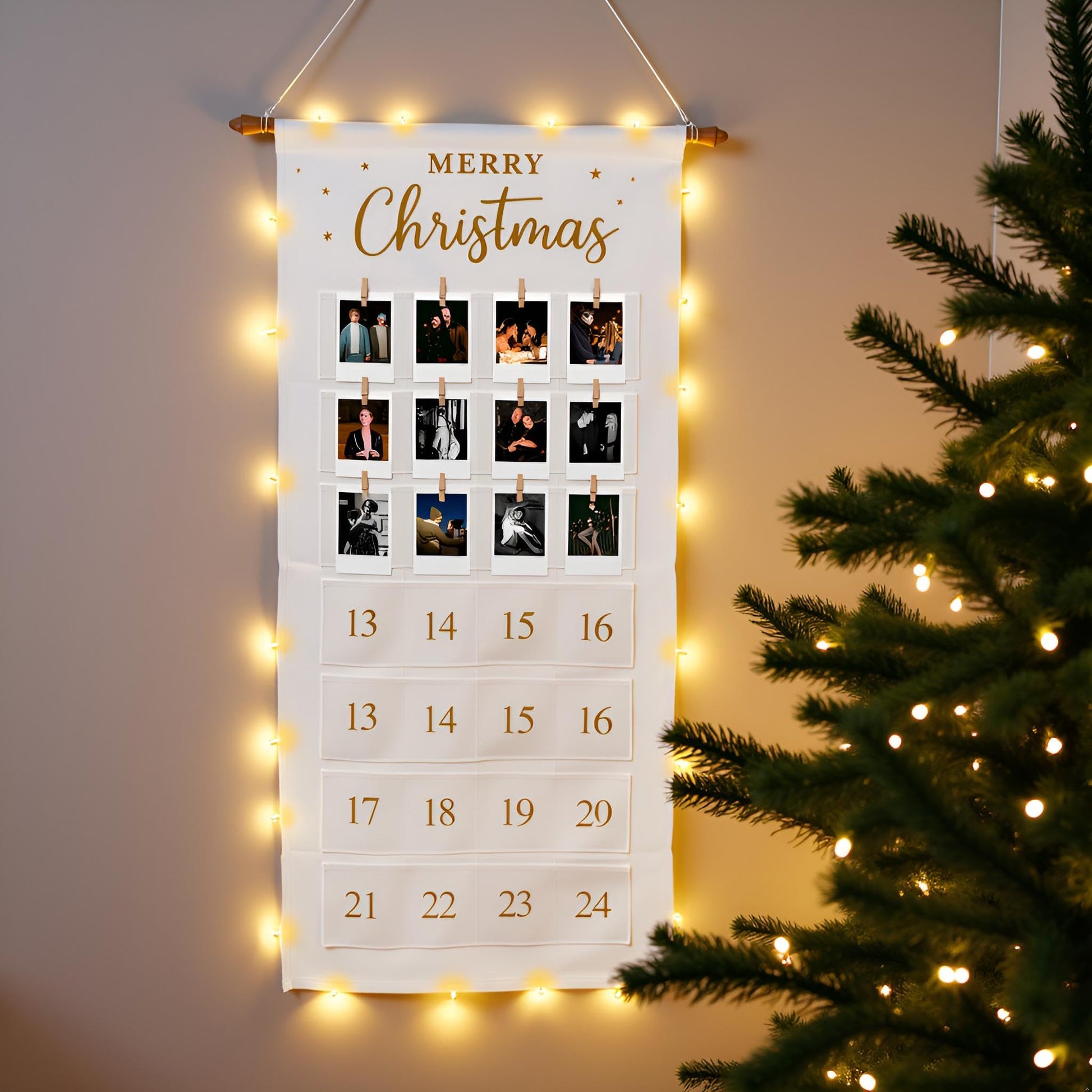 Christmas Picture Countdown Board Photo Advent Calendar with Pockets Reusable Photo-Display Collage Board for Festival Memory Countdown - Medaid International
