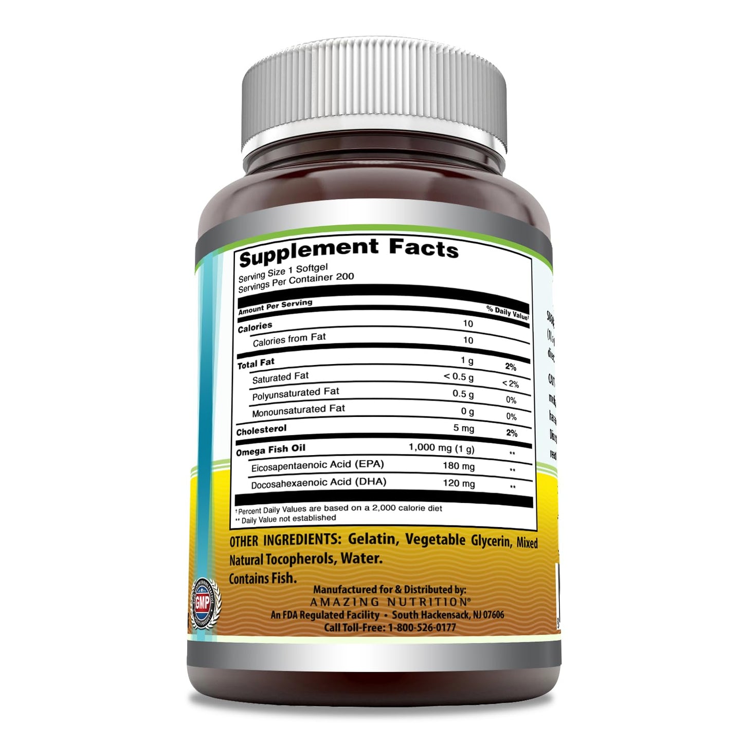 Amazing Omega Fish Oil 1000 mg Softgels Supplement | Omega-3, 180 mg EPA. 120 mg DHA | High Potency (200 Count) - Medaid International