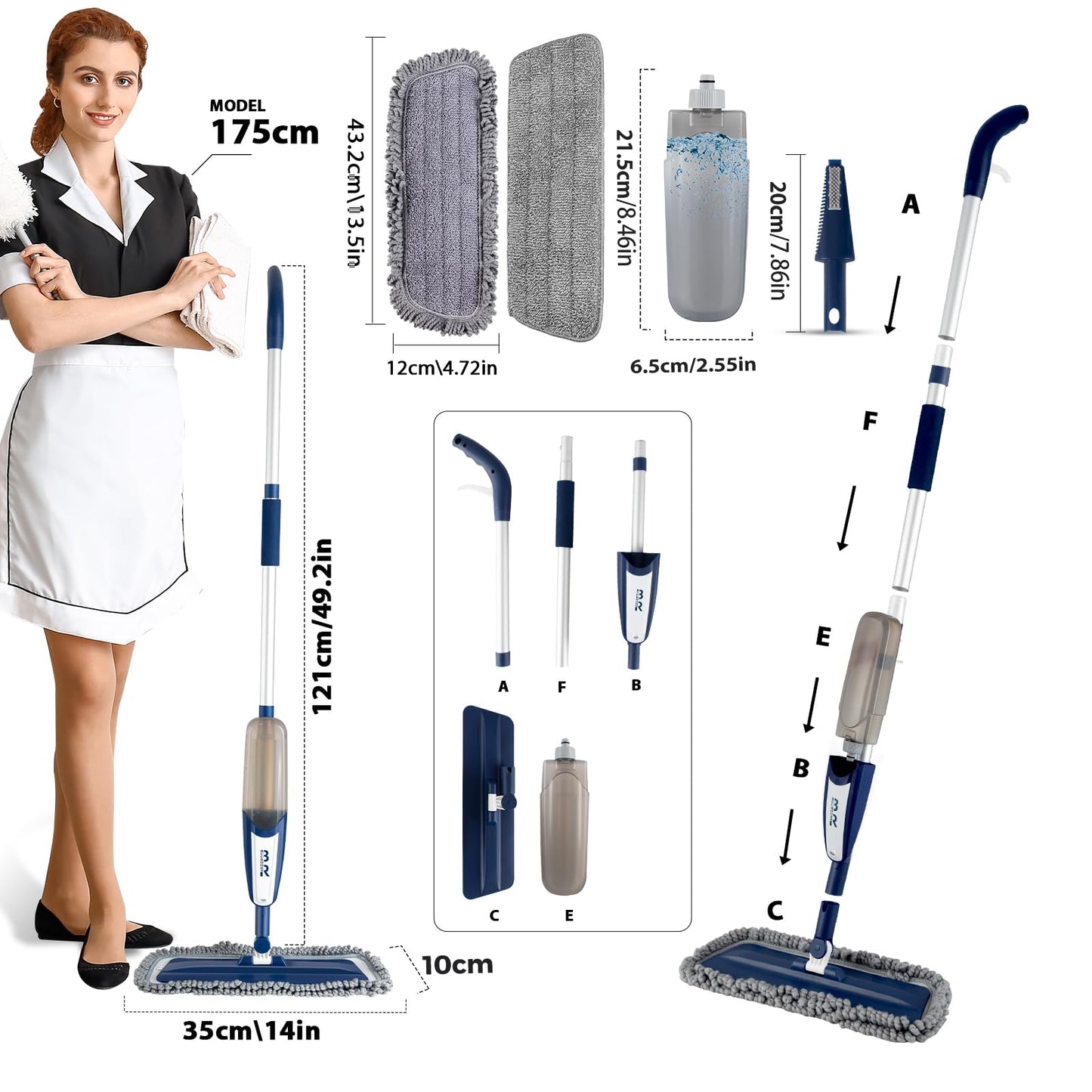 Spray Mop for Floor Cleaning with 360° Rotation - Multi-Surface Floor Cleaner for Wet/Dry Mopping, Lightweight Handle for Kitchen,Bathroom,Hardwood&Tile Floors - Medaid International